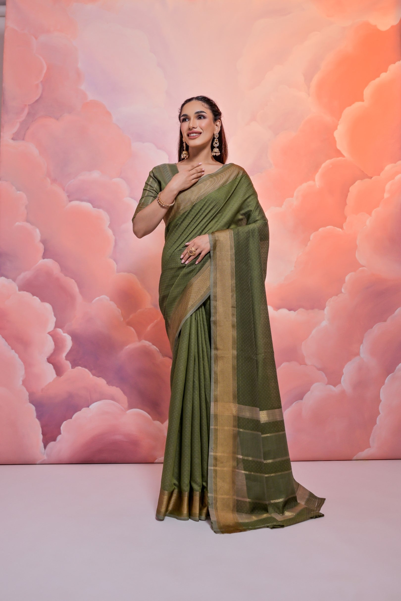 Clay Creek Green Banarasi Cotton Saree