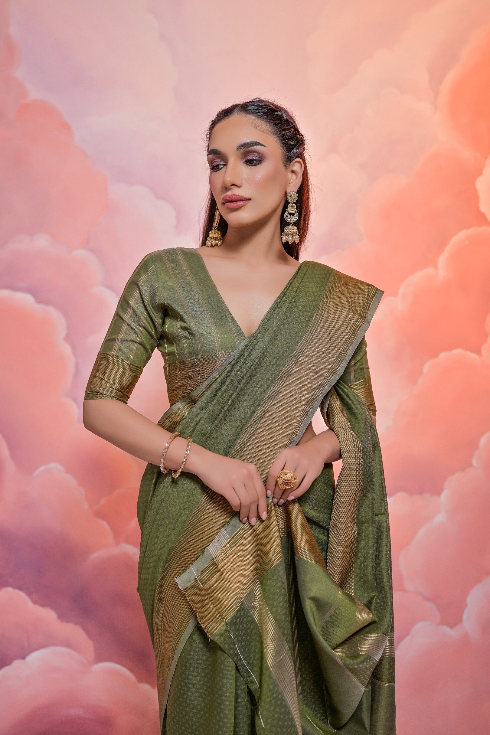 Clay Creek Green Banarasi Cotton Saree