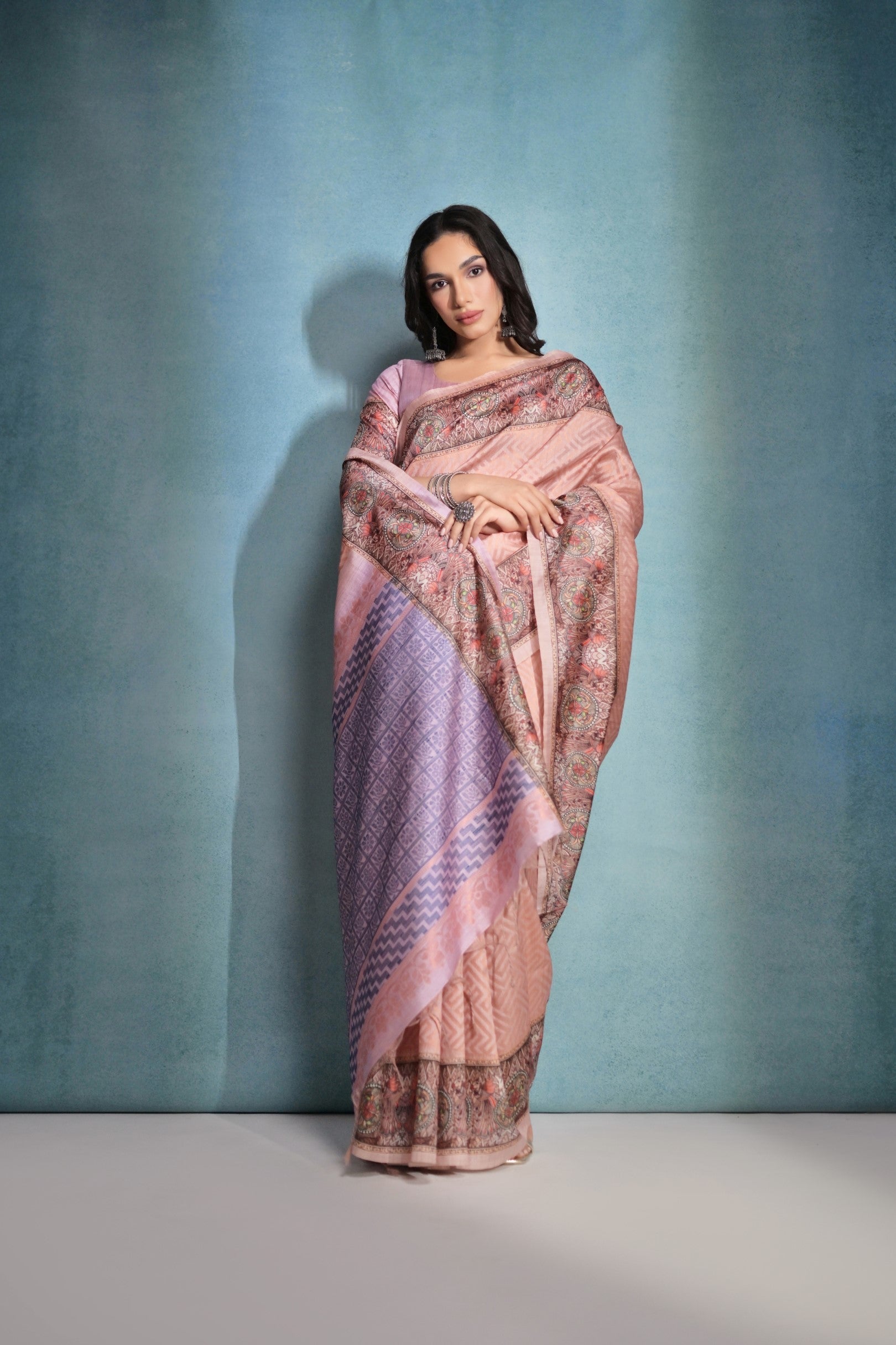 Peach Schnapps Cotton Kalamkari Silk Saree