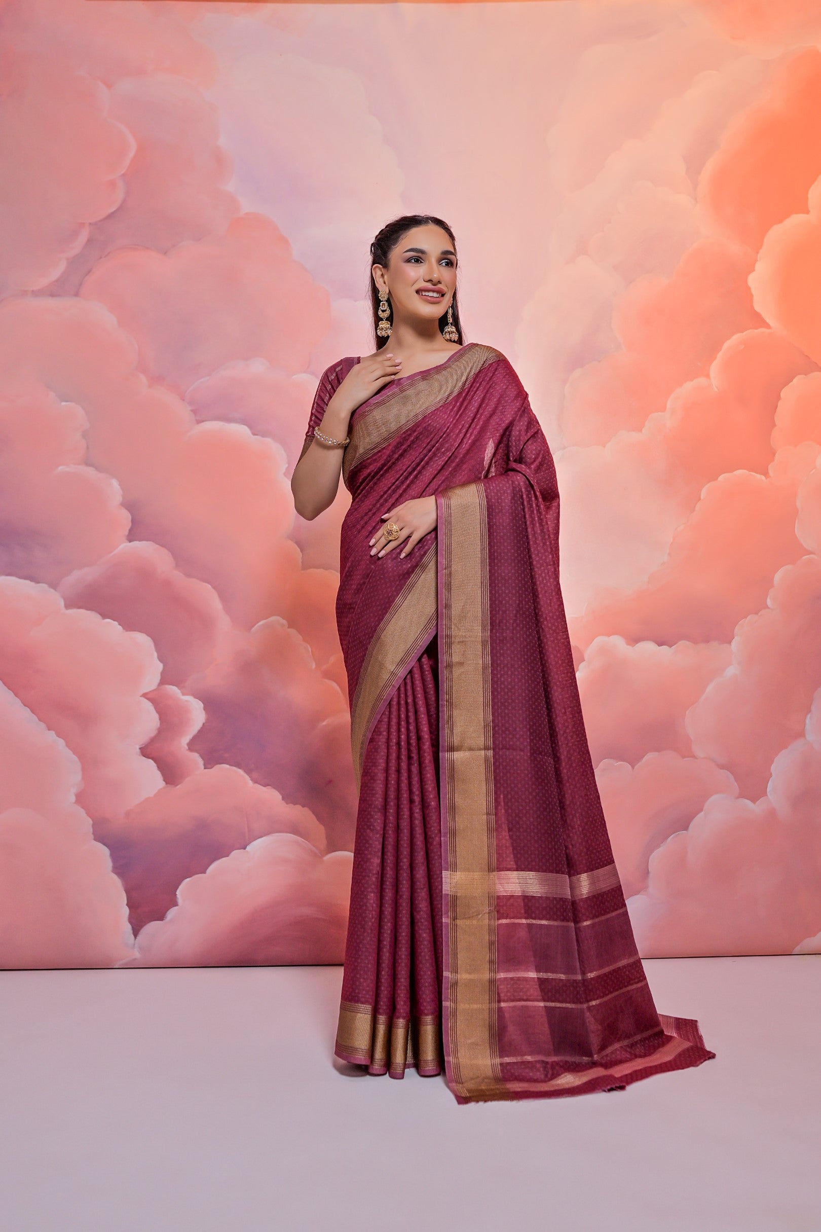 Tawny Port Purple Banarasi Cotton Saree