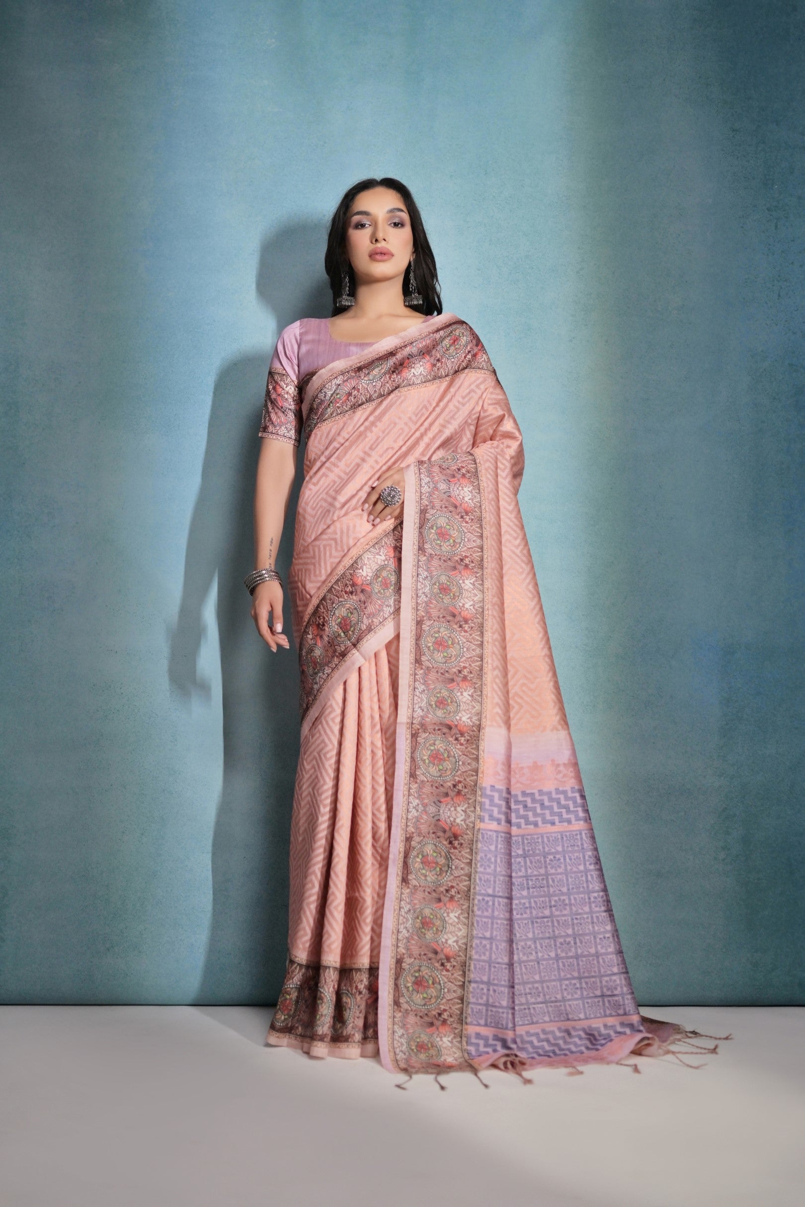 Peach Schnapps Cotton Kalamkari Silk Saree