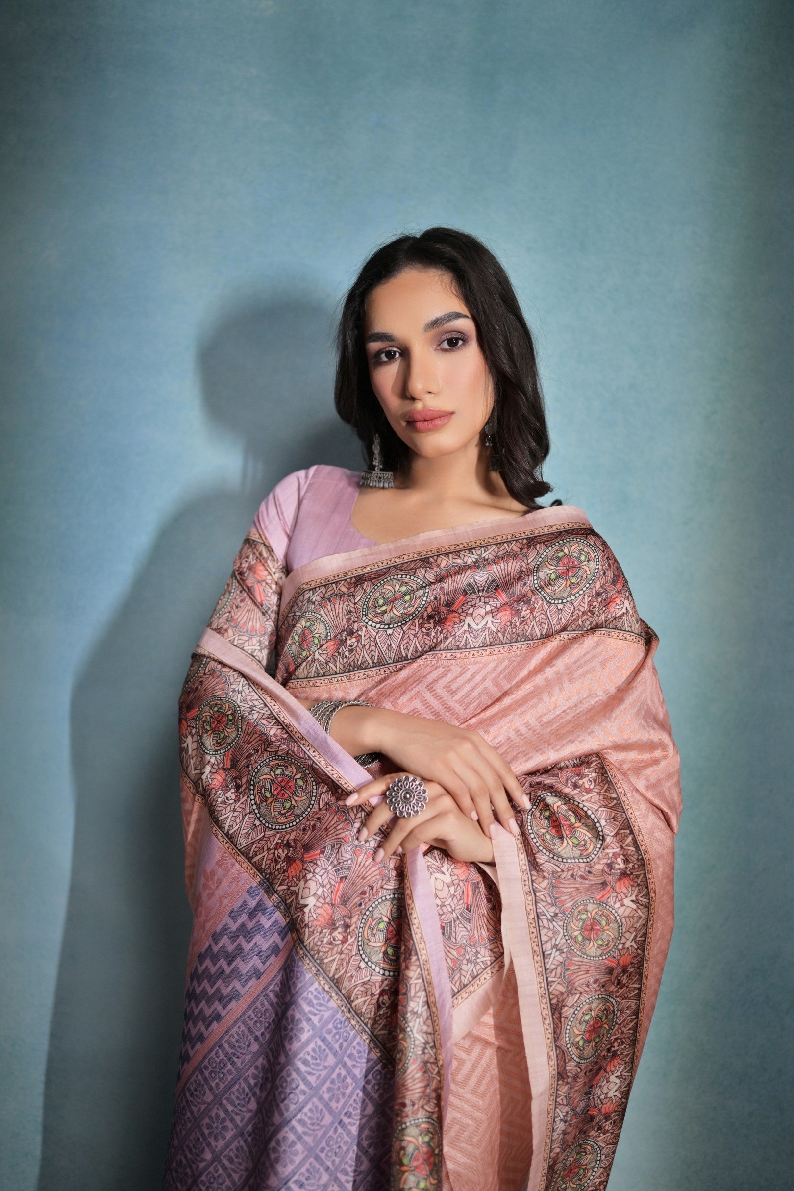 Peach Schnapps Cotton Kalamkari Silk Saree