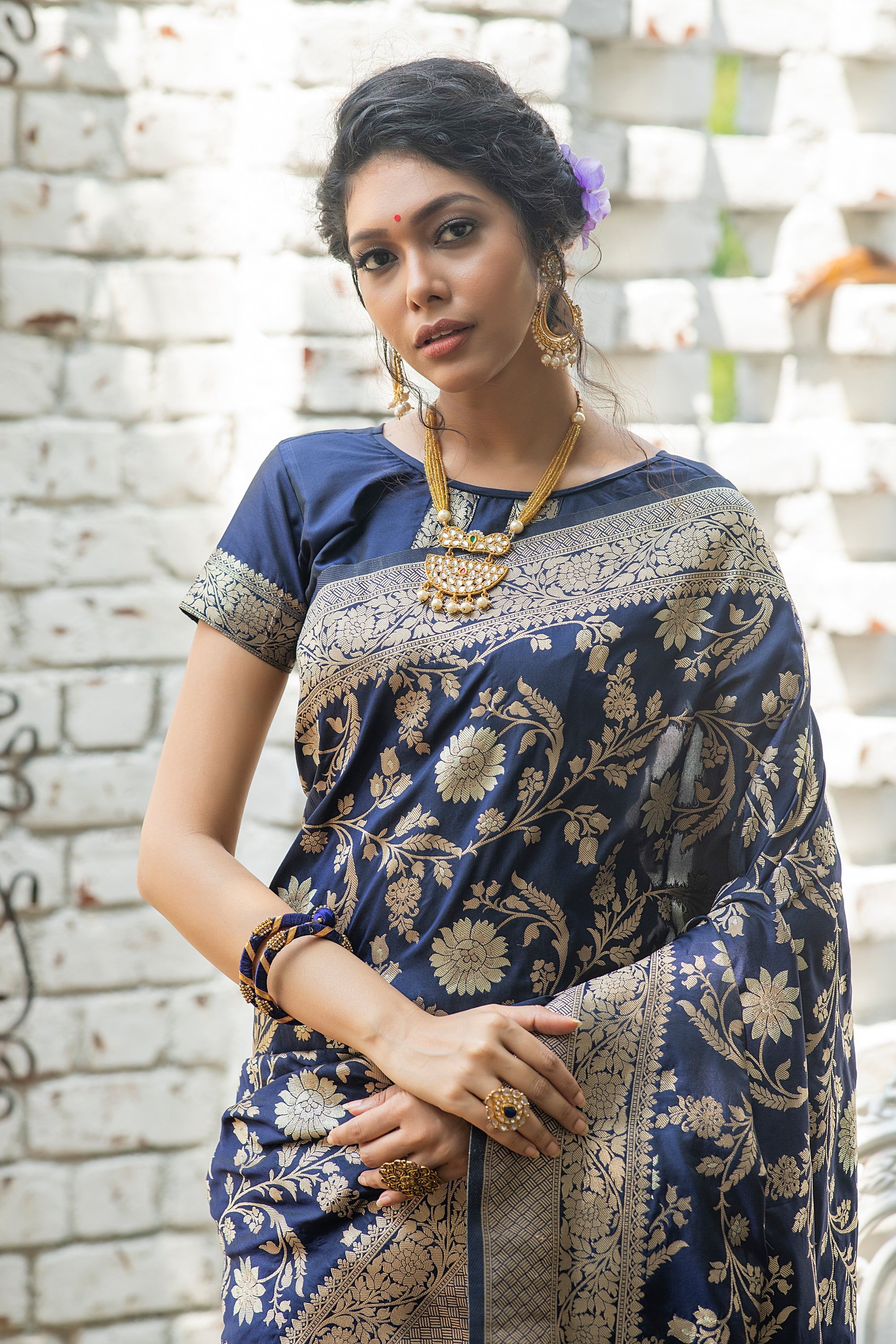 Fiord Blue Woven Banarasi Silk Saree