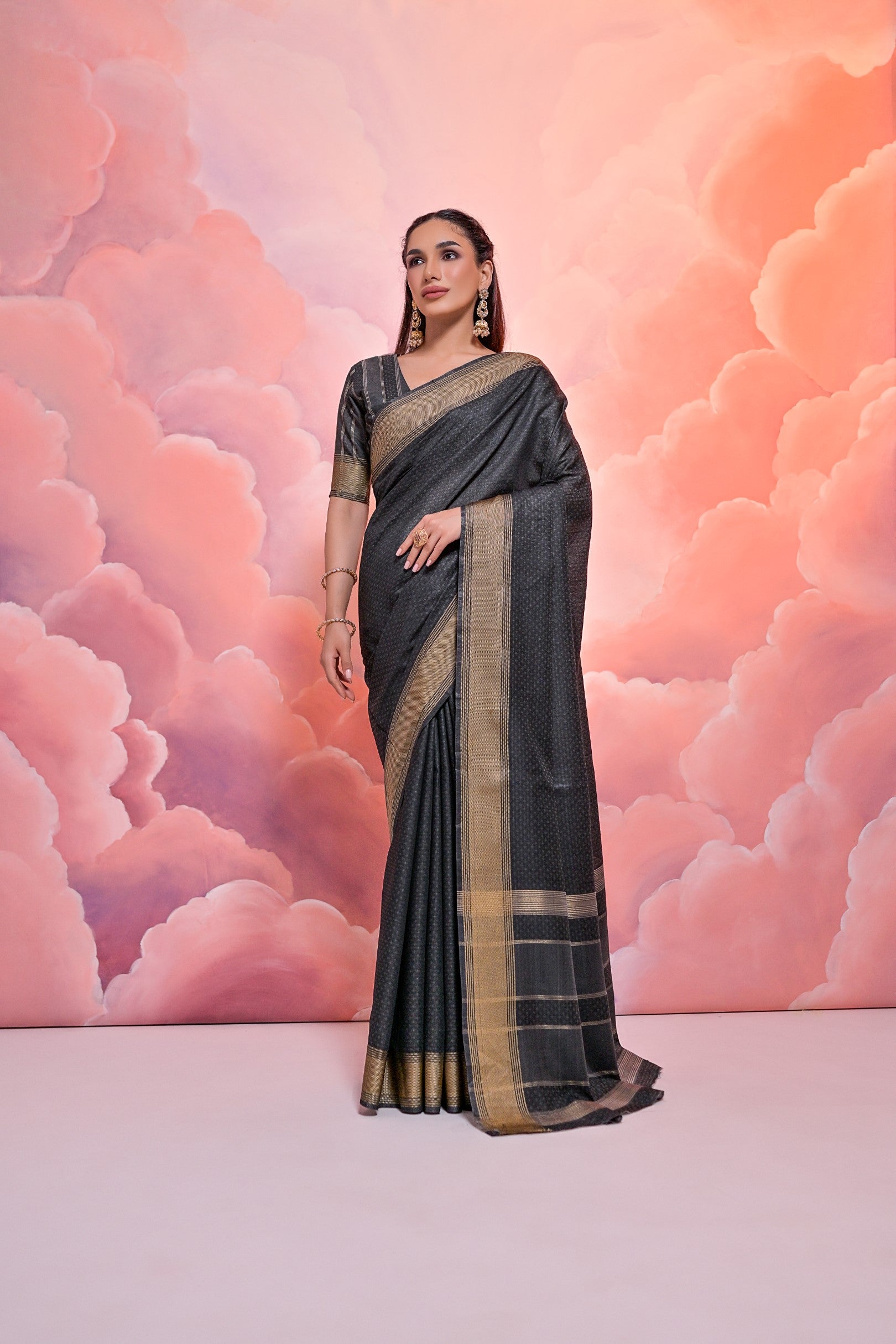 Baltic Sea Black Banarasi Cotton Saree