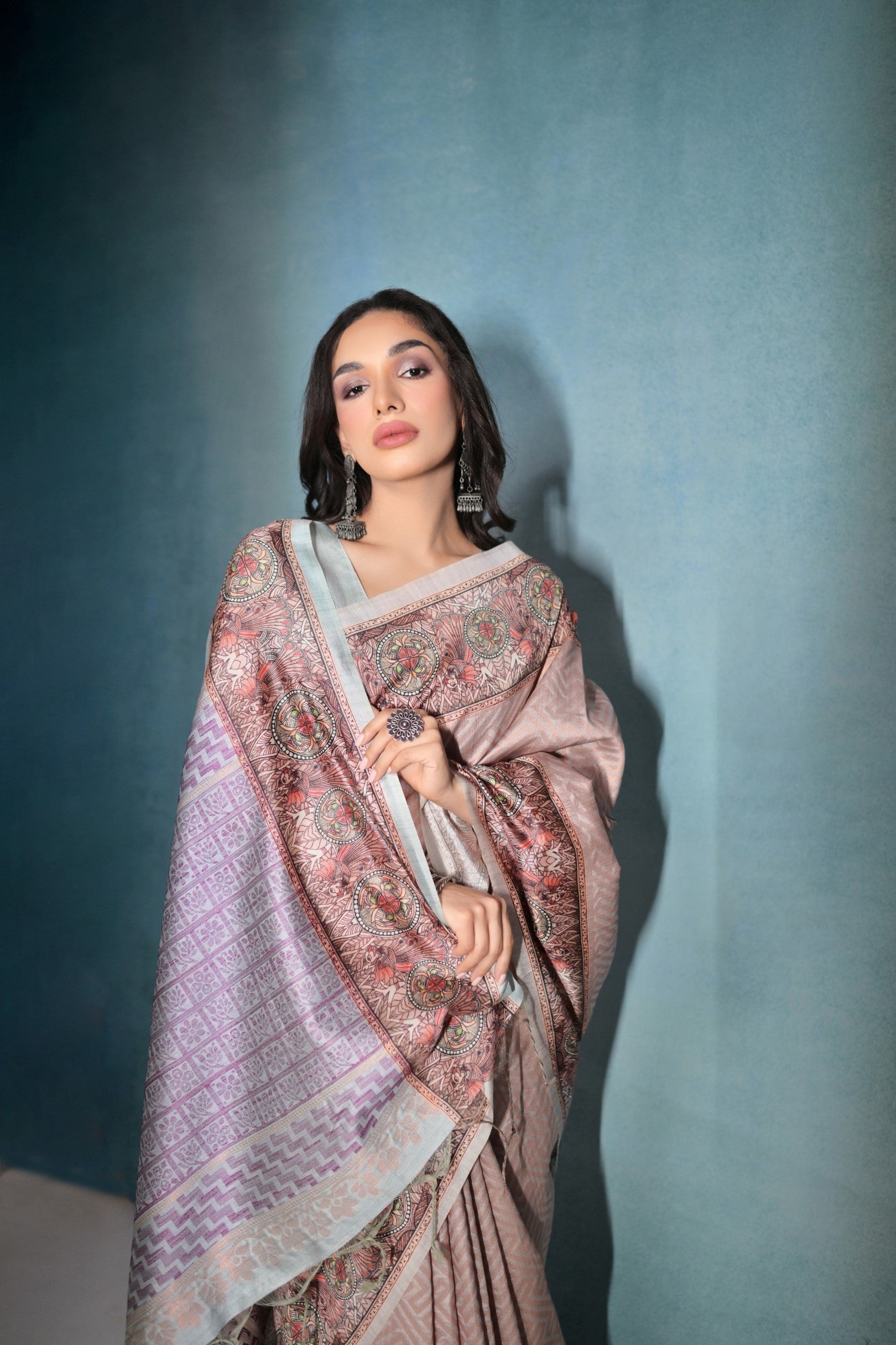 Clam Shell Pink Shade Cotton Kalamkari Silk Saree