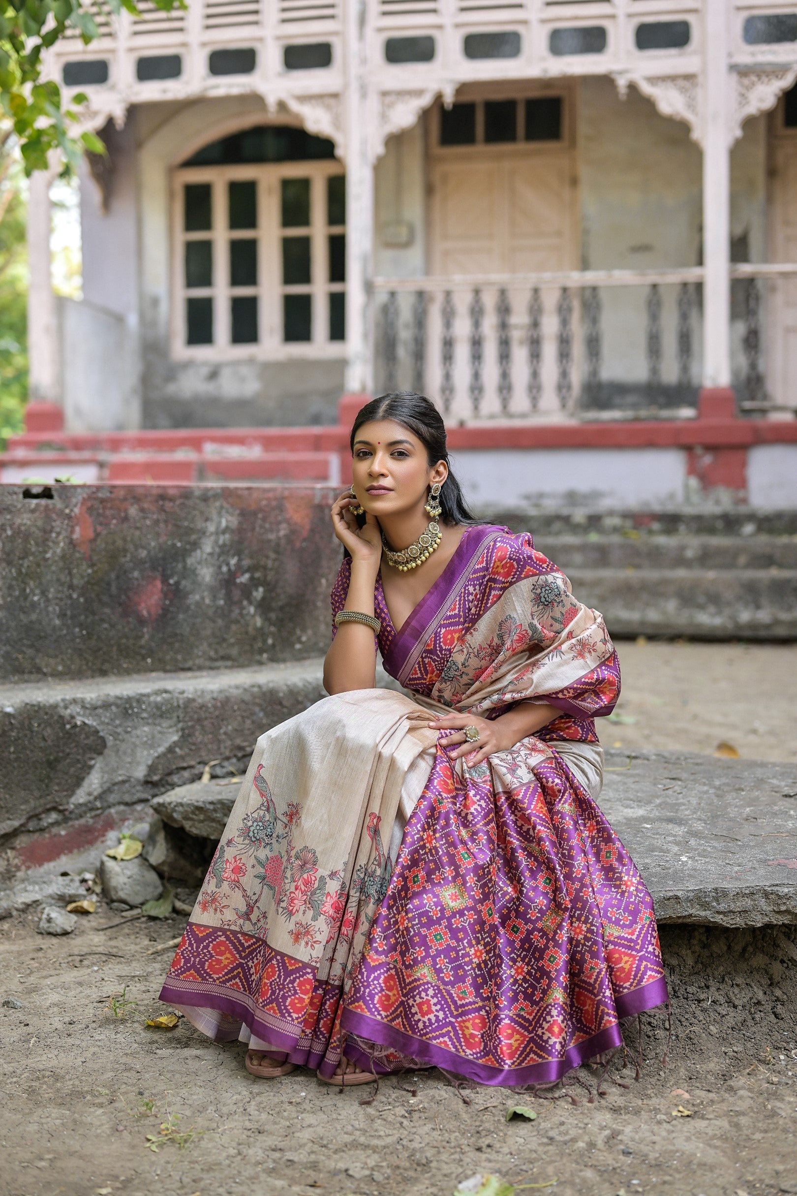 Razzmic Berry Purple Tussar Silk Saree