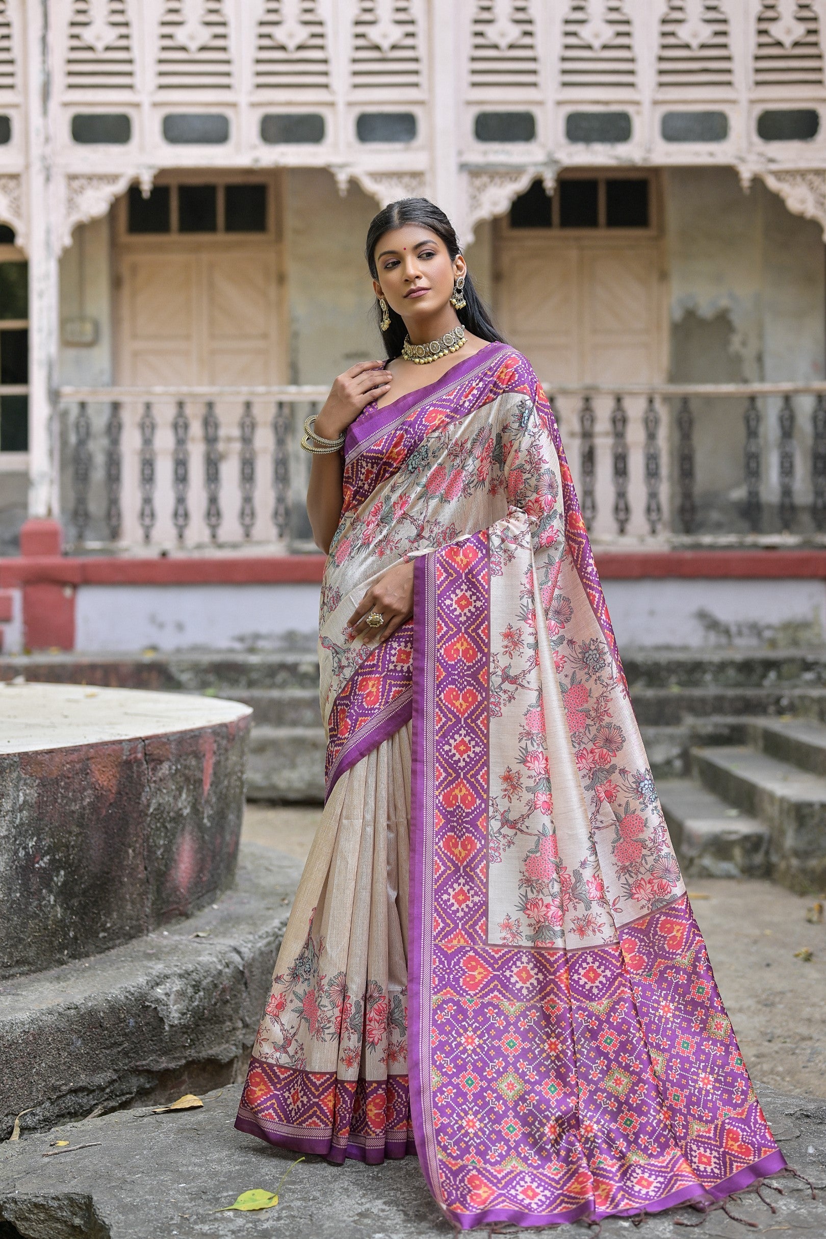 Razzmic Berry Purple Tussar Silk Saree