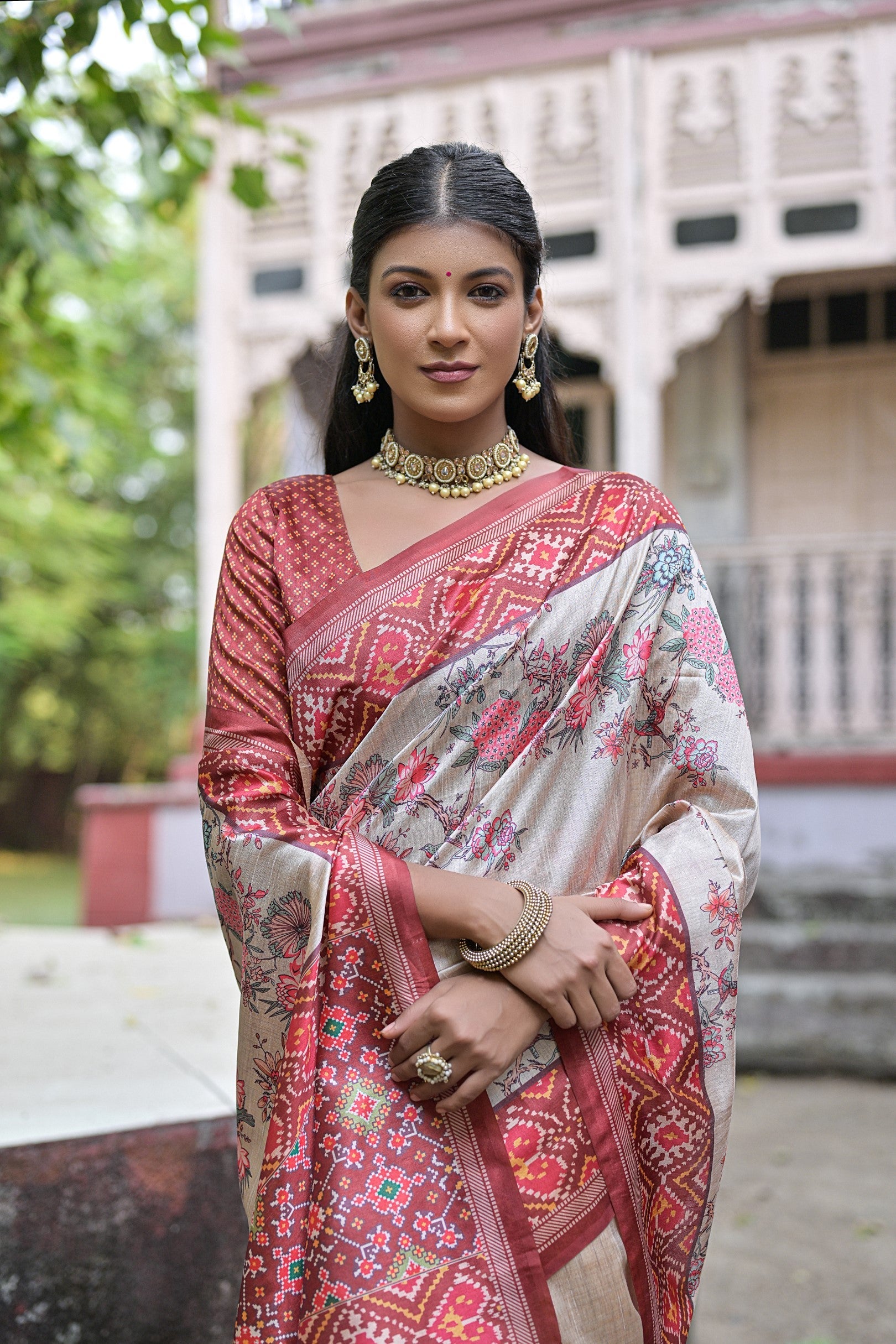 Chestnut Red Tussar Silk Saree