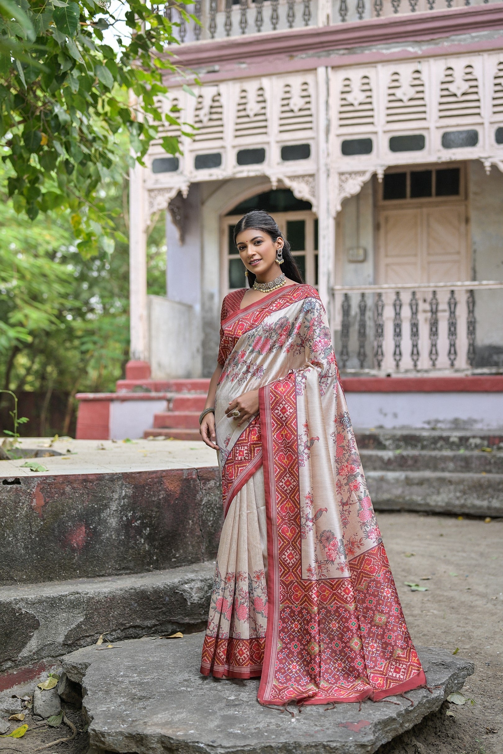 Chestnut Red Tussar Silk Saree