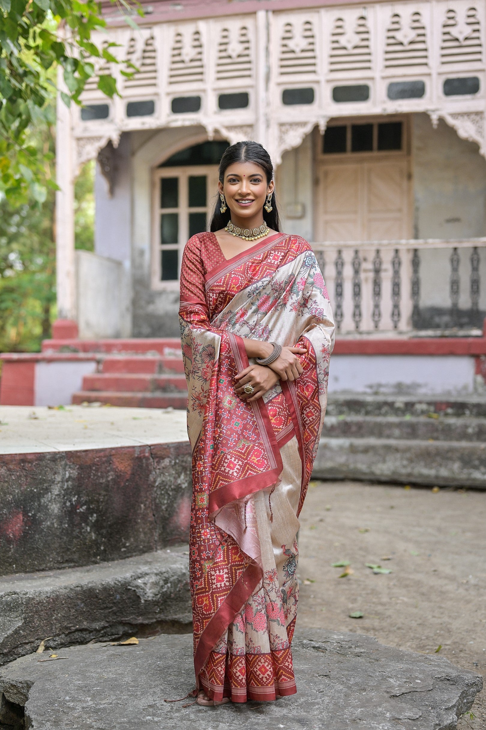 Chestnut Red Tussar Silk Saree