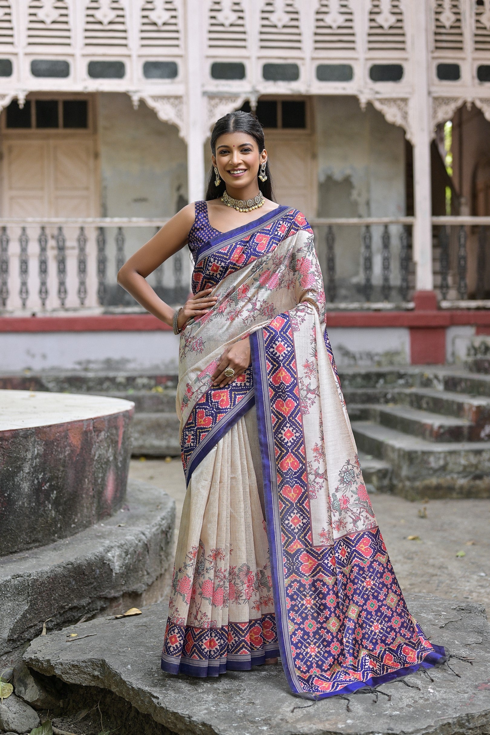 Minsk Blue Tussar Silk Saree