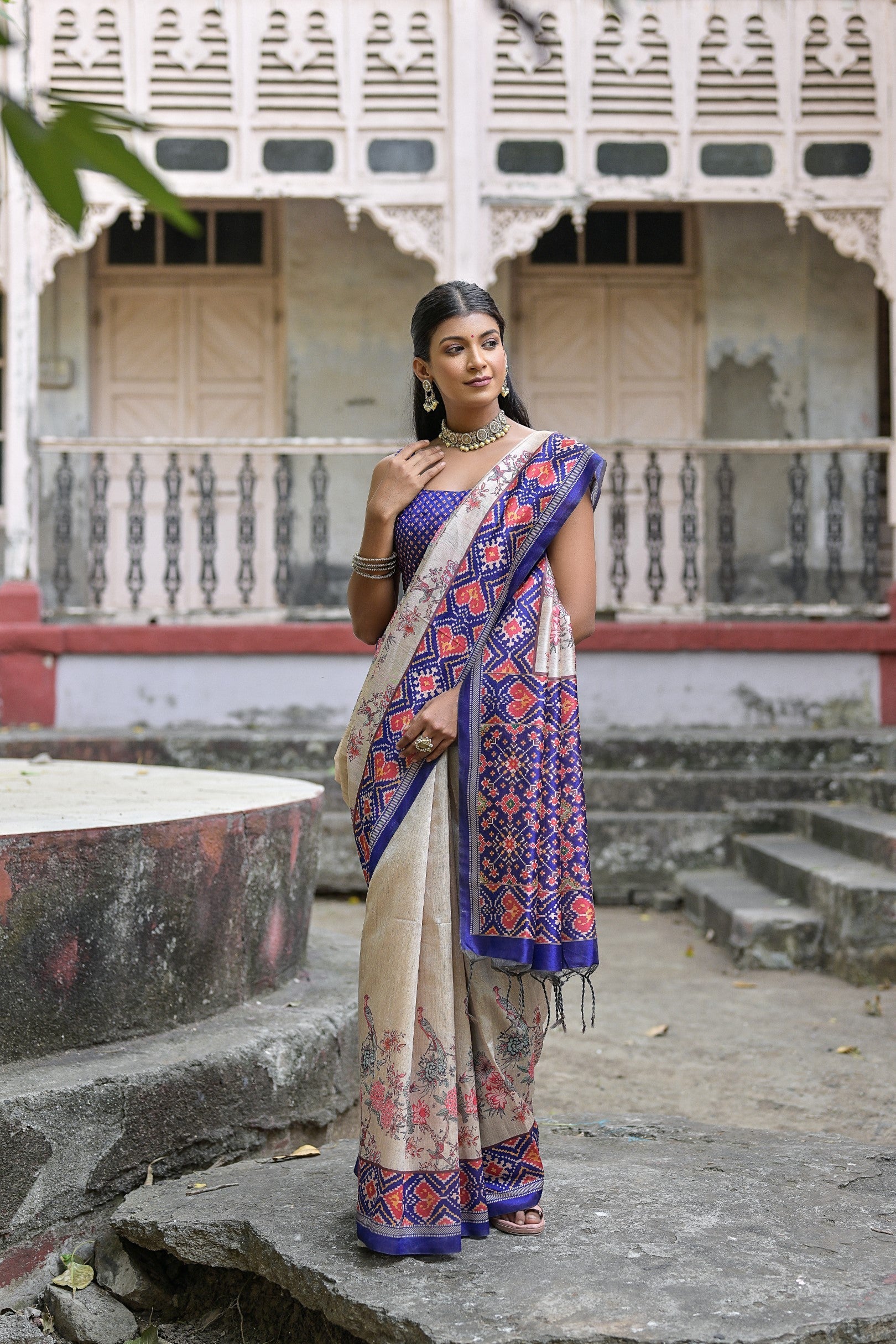 Minsk Blue Tussar Silk Saree