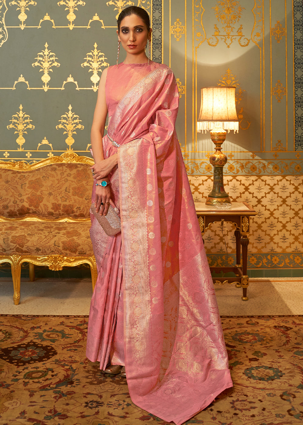 Chestnut Pink Zari Woven Banarasi Brocade Saree