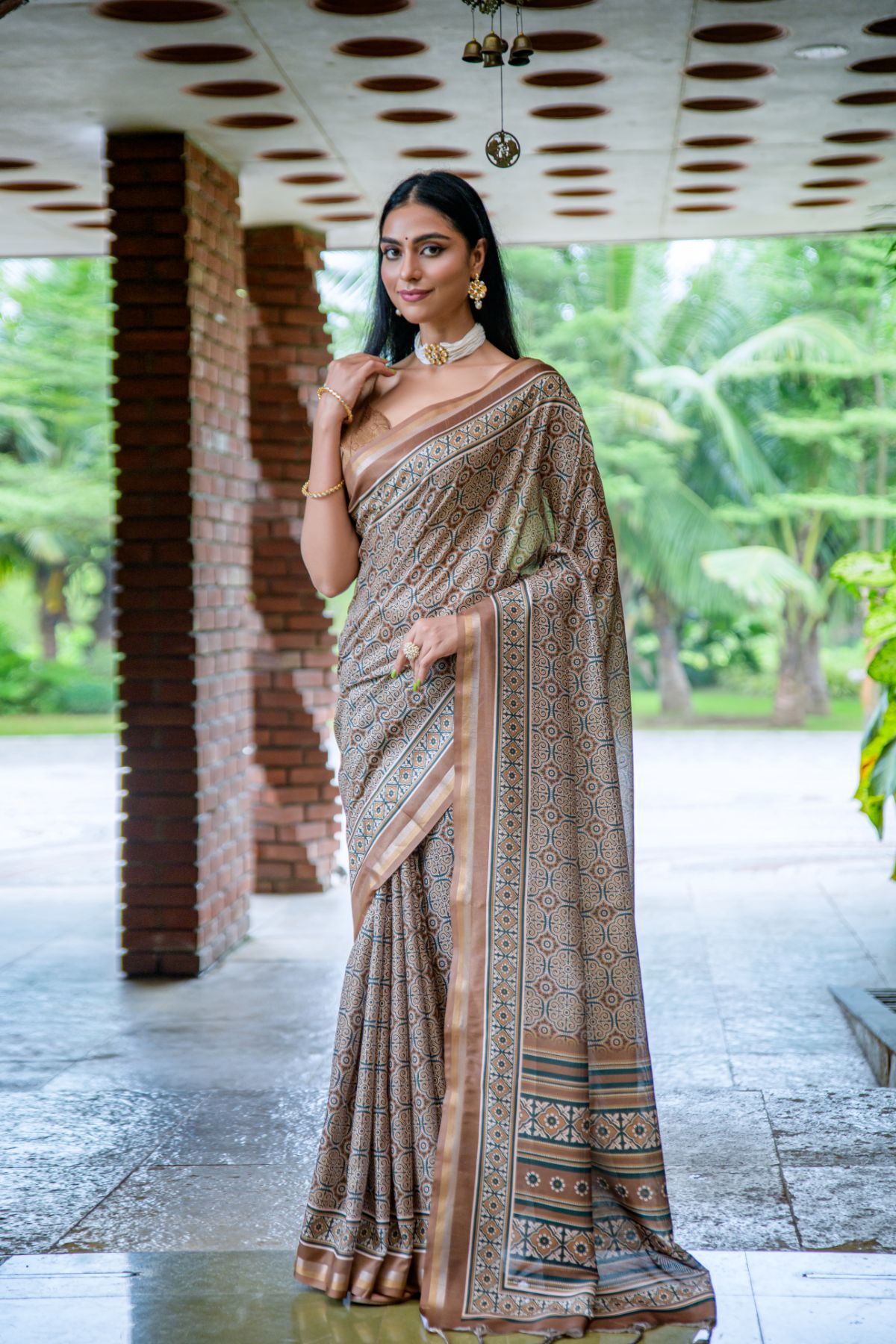 Nobel Grey and Brown Cotton Silk Saree