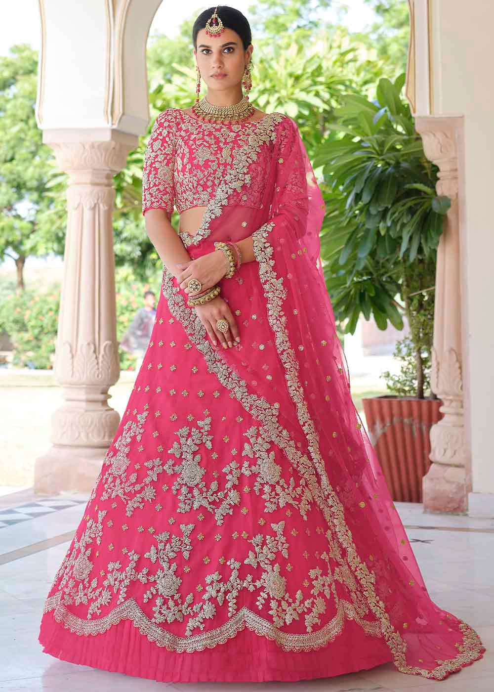 Cabaret Pink Soft Net Designer Lehenga Choli With Dori & Sequins Work