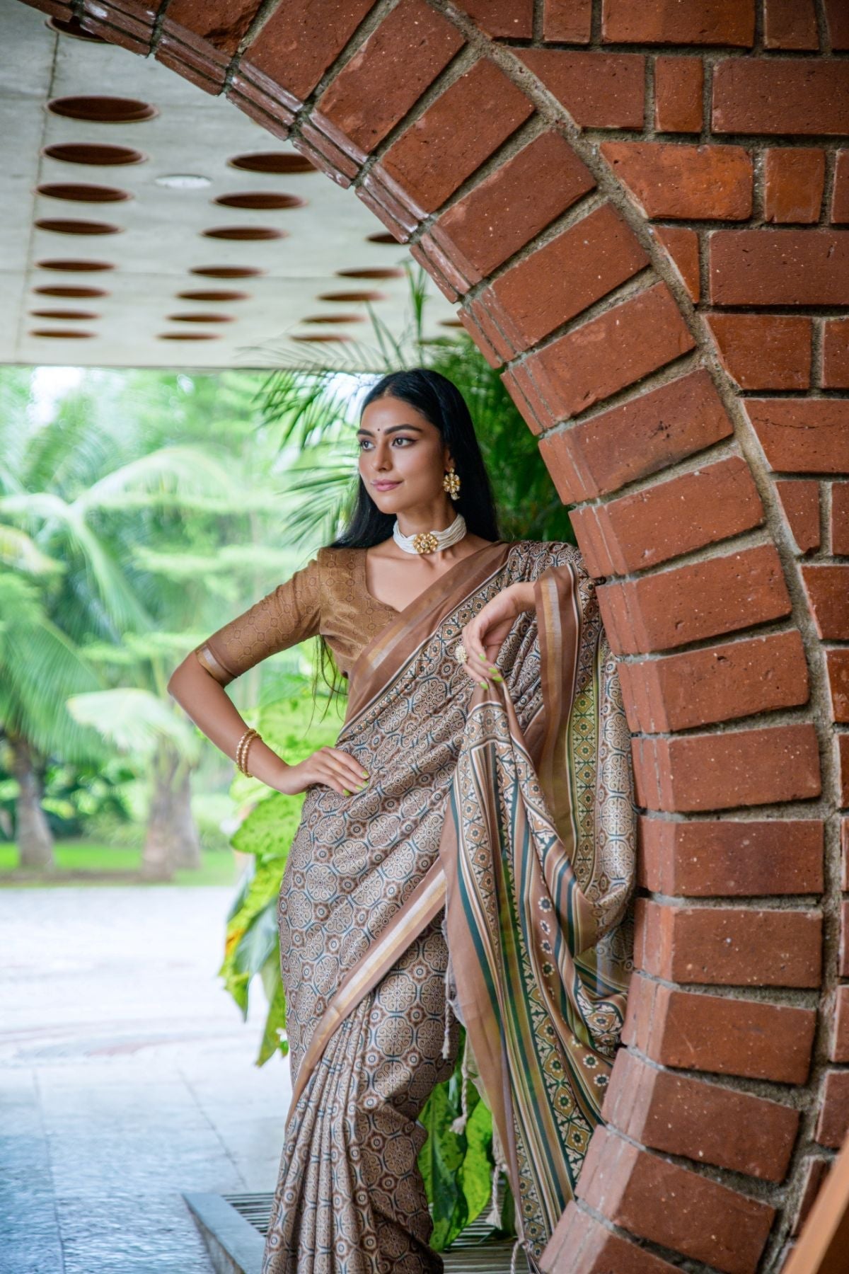 Nobel Grey and Brown Cotton Silk Saree