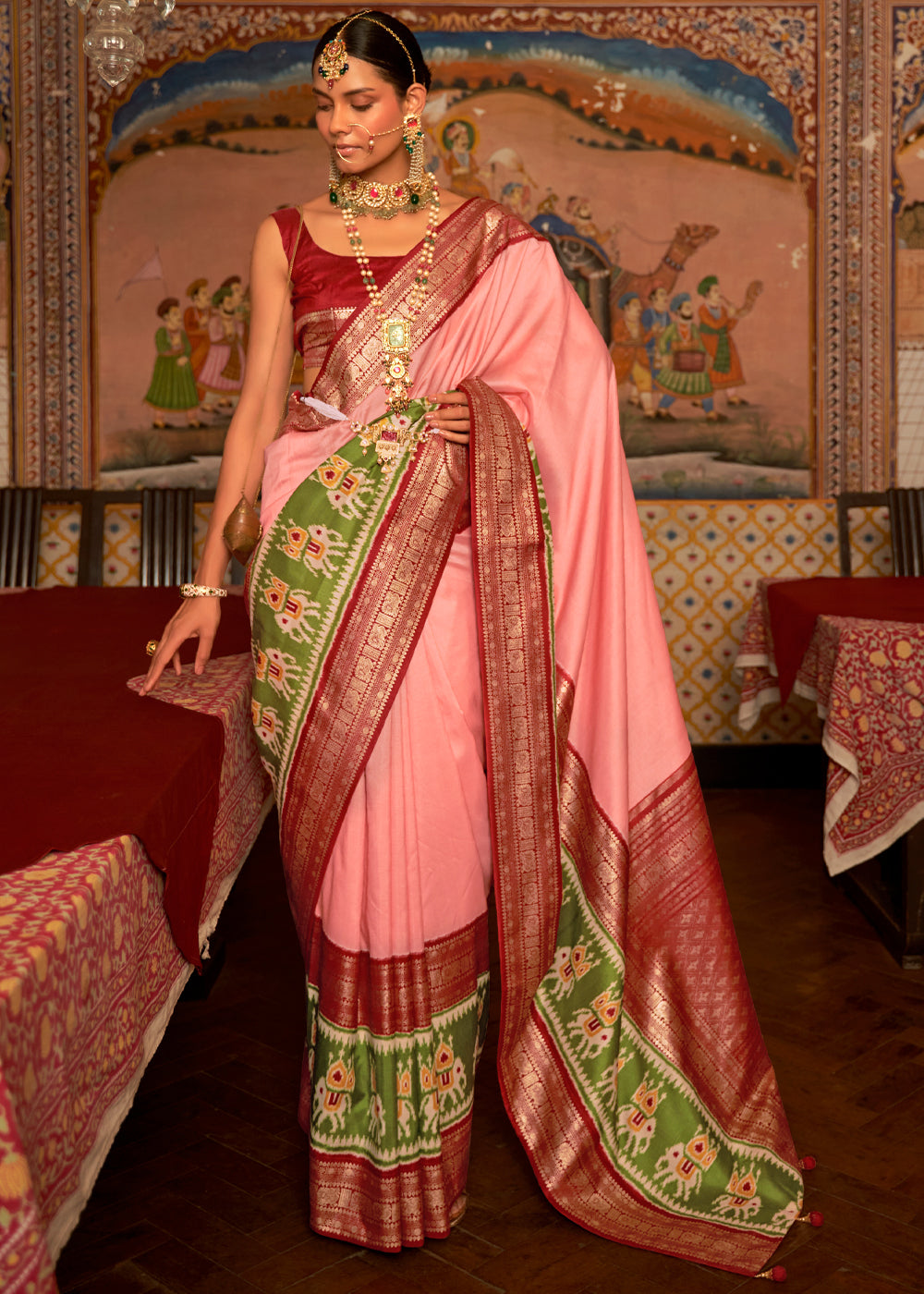 Sweet Pink and Brown Banarasi Patola Saree