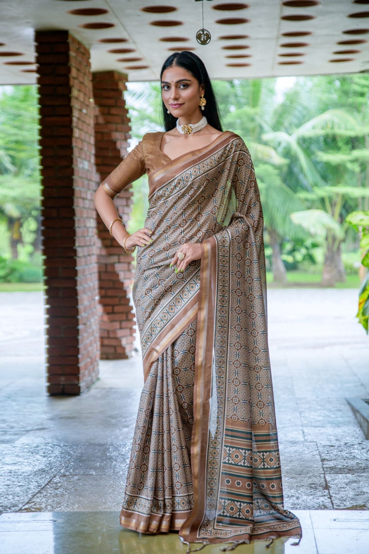 Nobel Grey and Brown Cotton Silk Saree