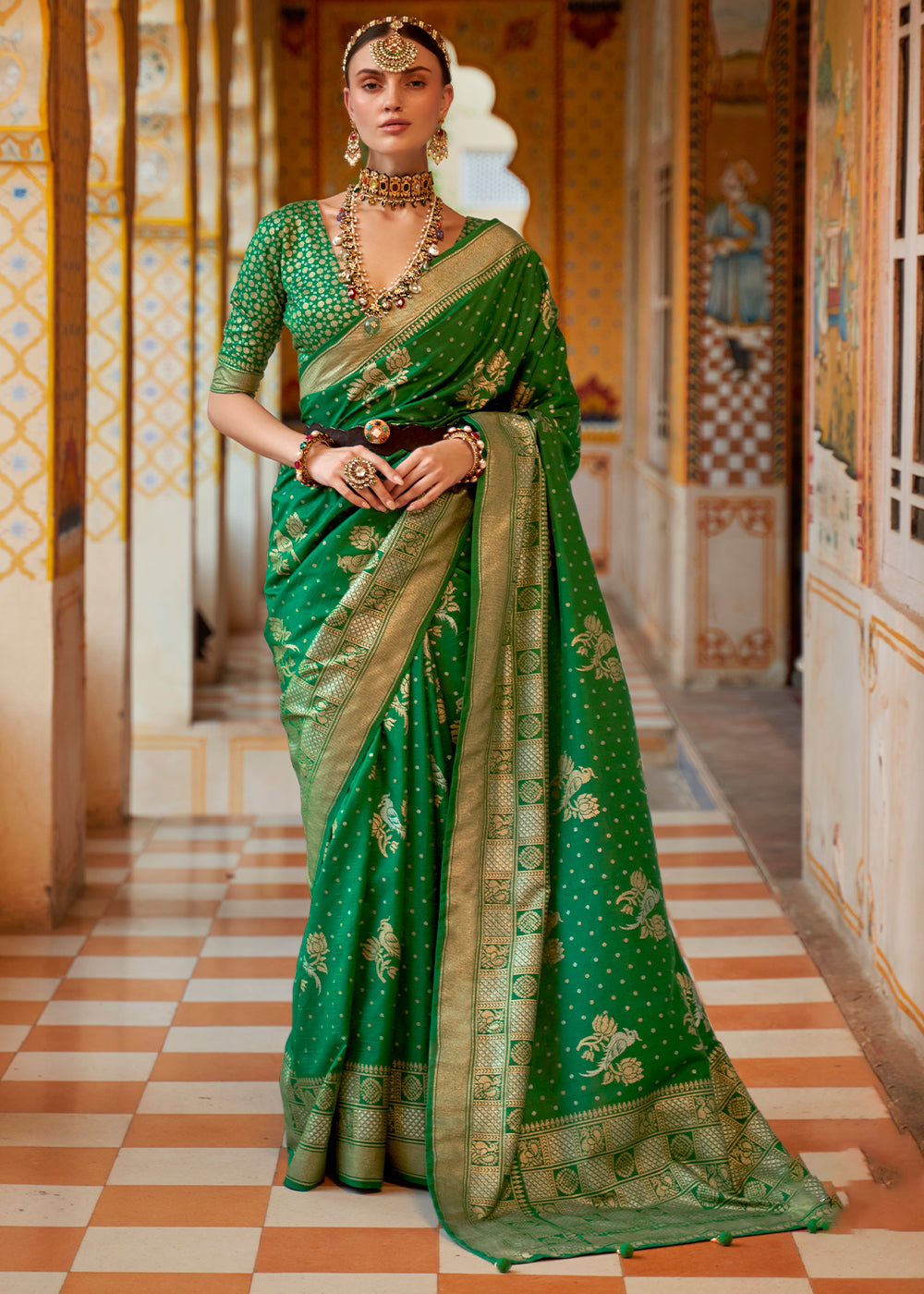 San Felix Green Zari Woven Banarasi Saree