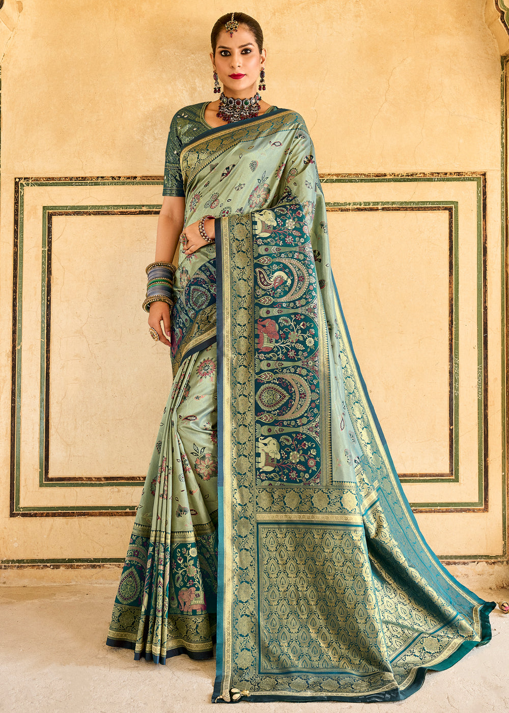 Swamp Green Designer Banarasi Saree