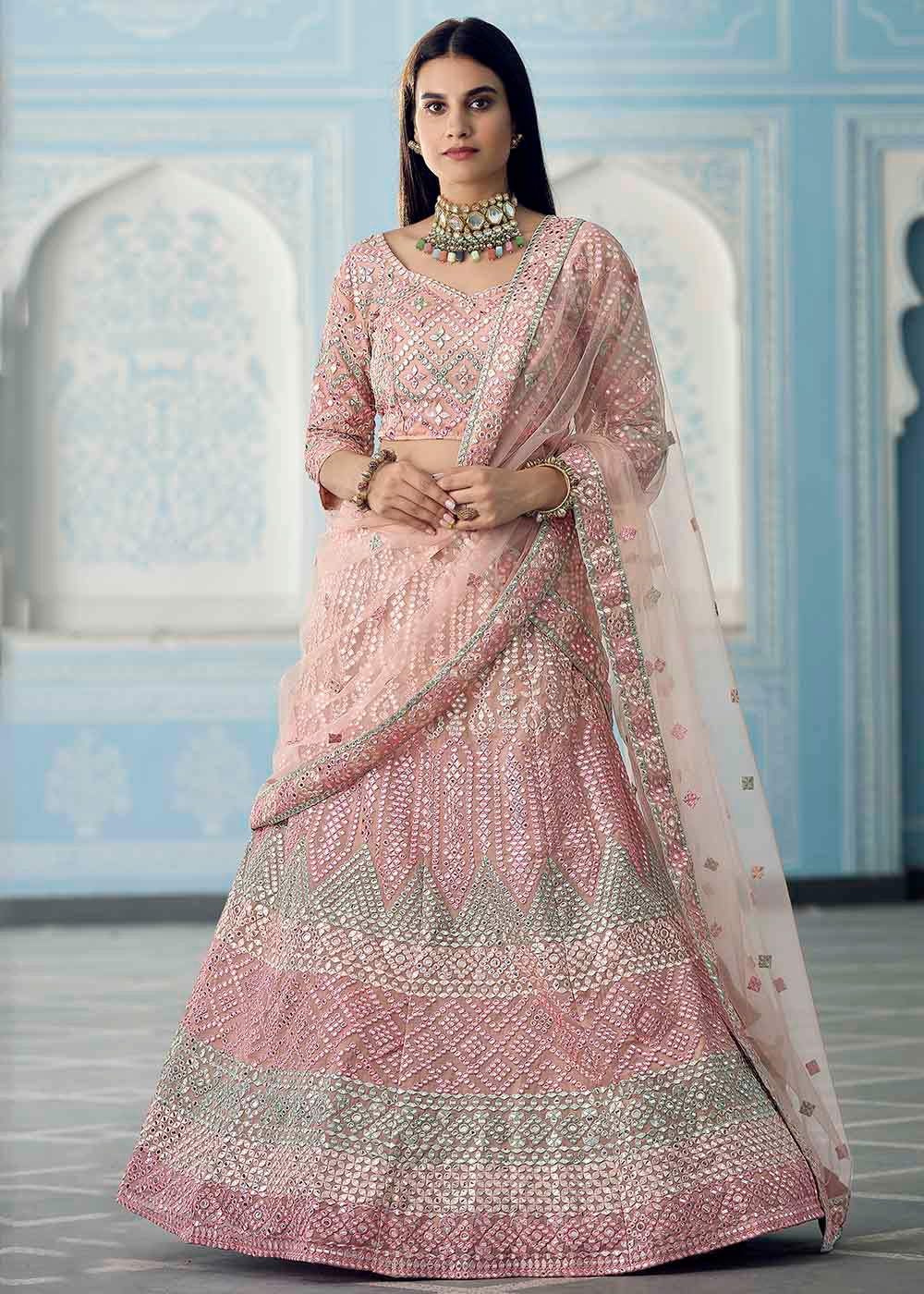 Oriental Pink Designer Organza Lehenga Choli