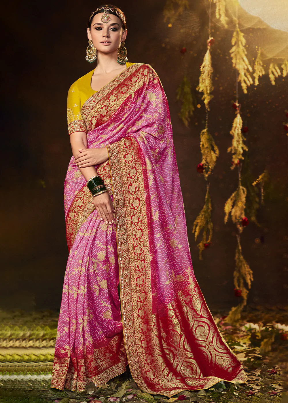 Cinnamon Pink Woven Georgette Designer Saree with Embroidered Blouse