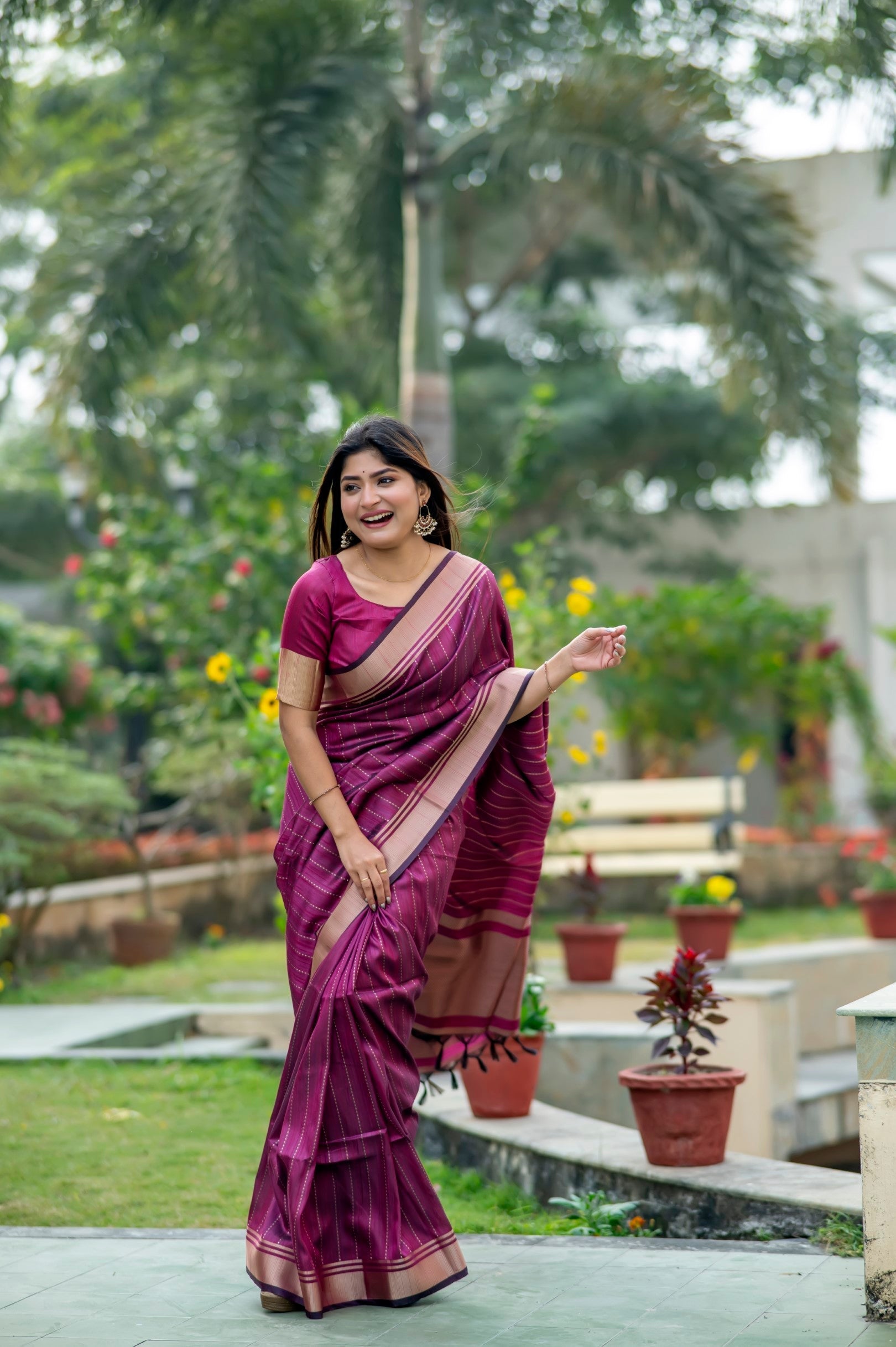 Rouge Purple Woven Raw Silk Saree