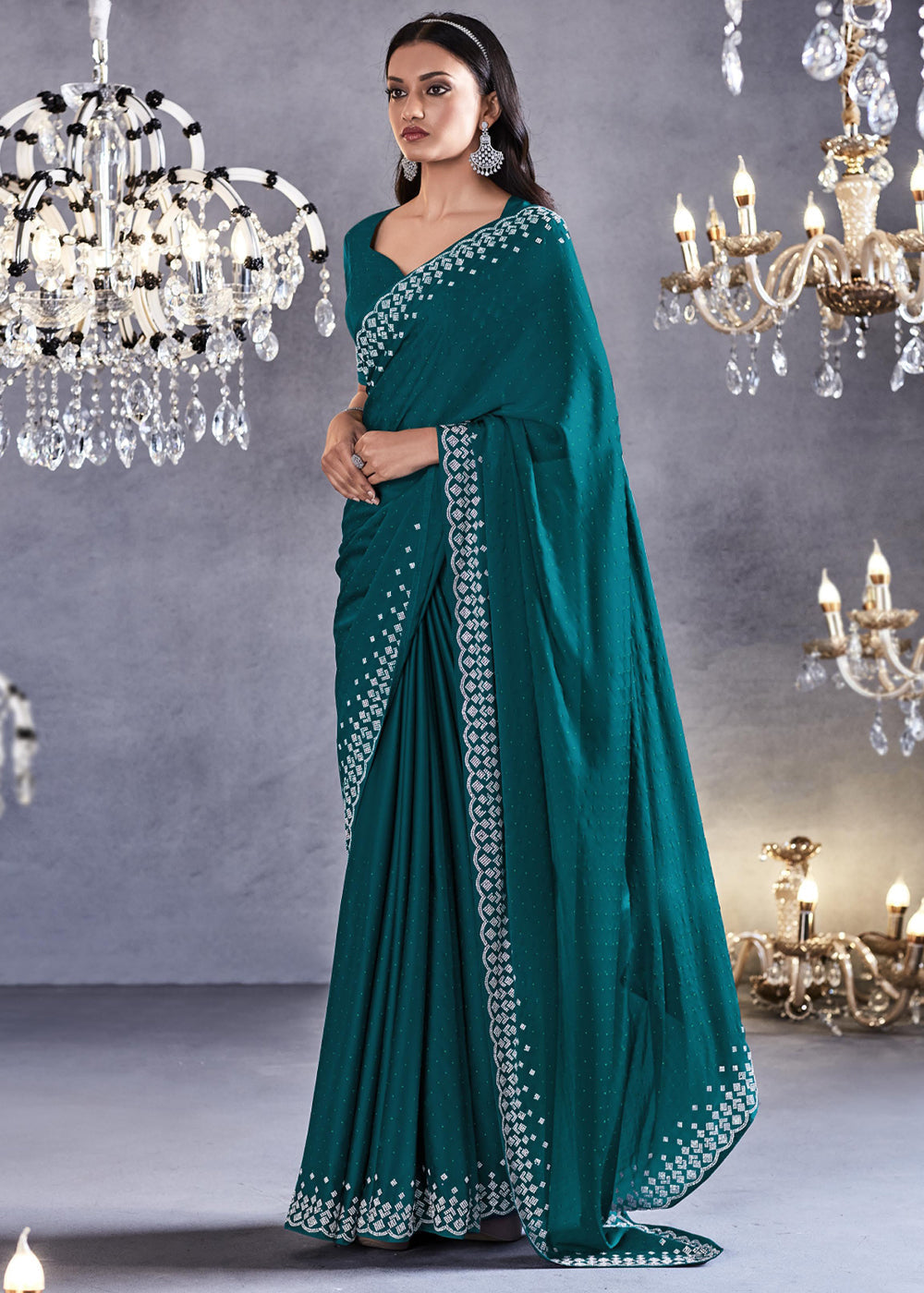 Tarawera Green Woven Embroidered Satin Silk Saree