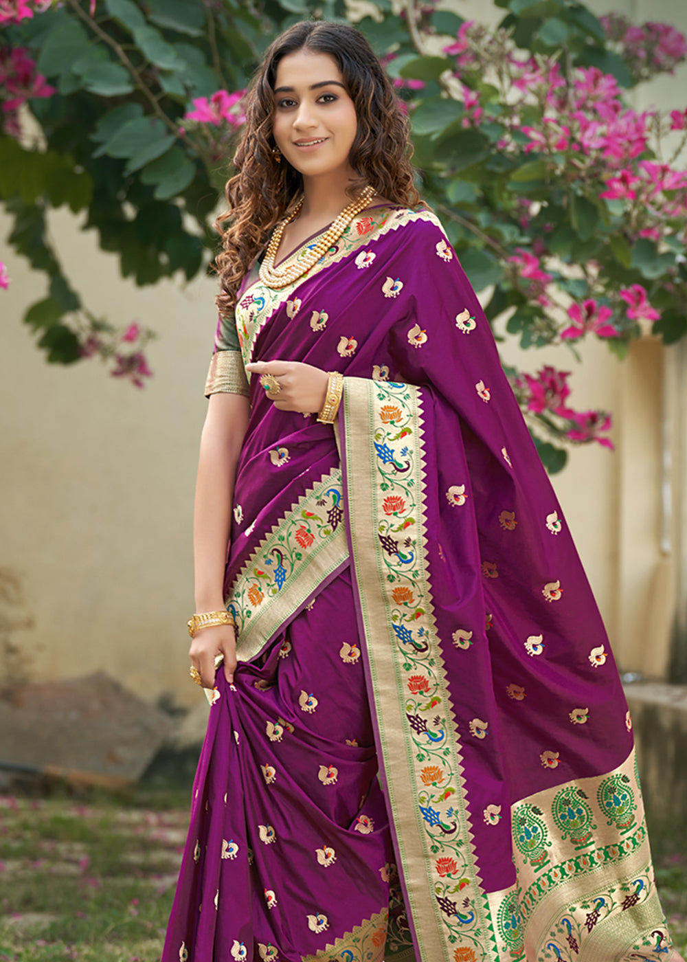 Cosmic Purple Zari Woven Banarasi Paithani Saree