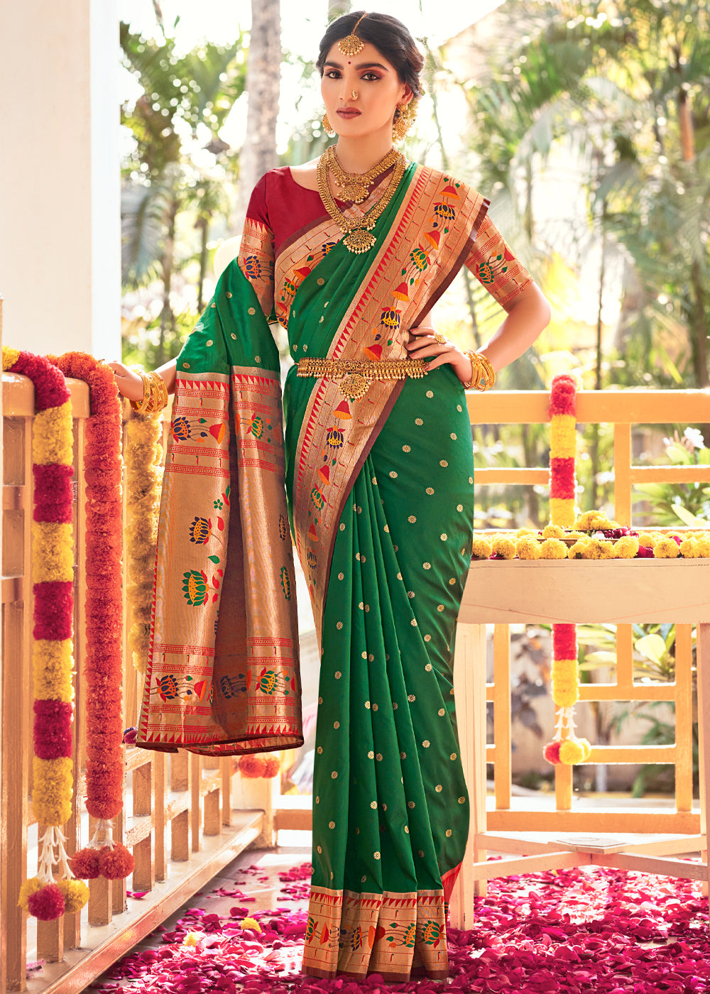 Killarney Green Woven Paithani Silk Saree