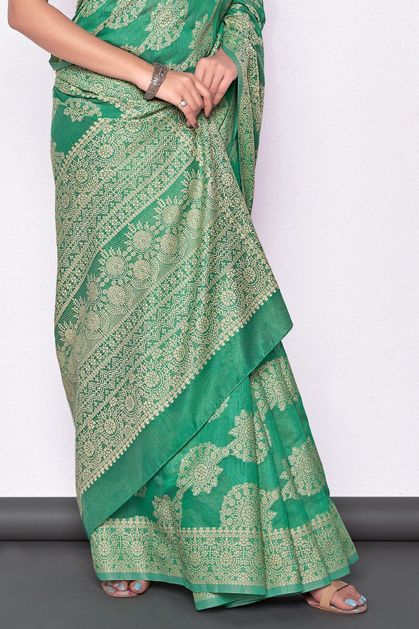 Tree Green Cotton Saree