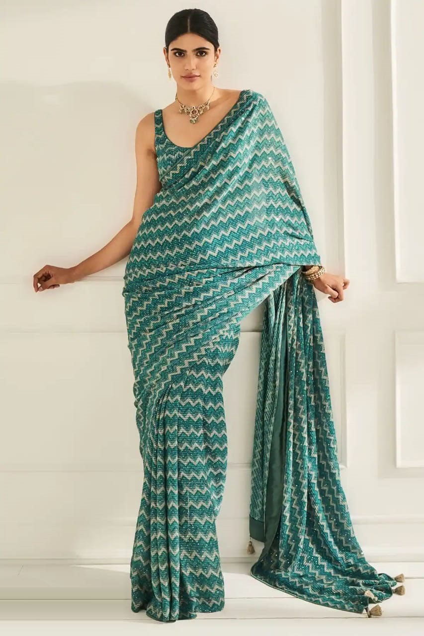 Ming Green Georgette Saree