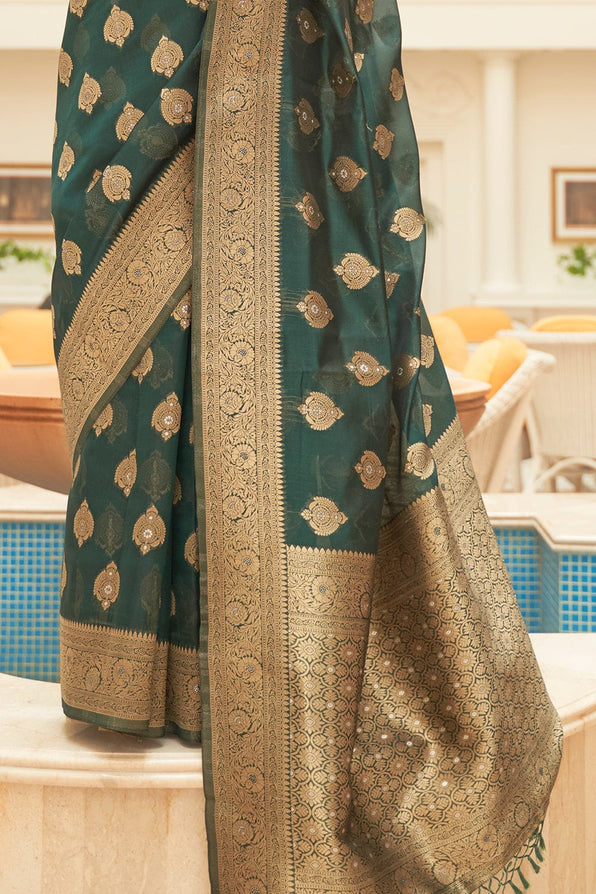 Mineral Green Zari Woven Organza Silk Saree