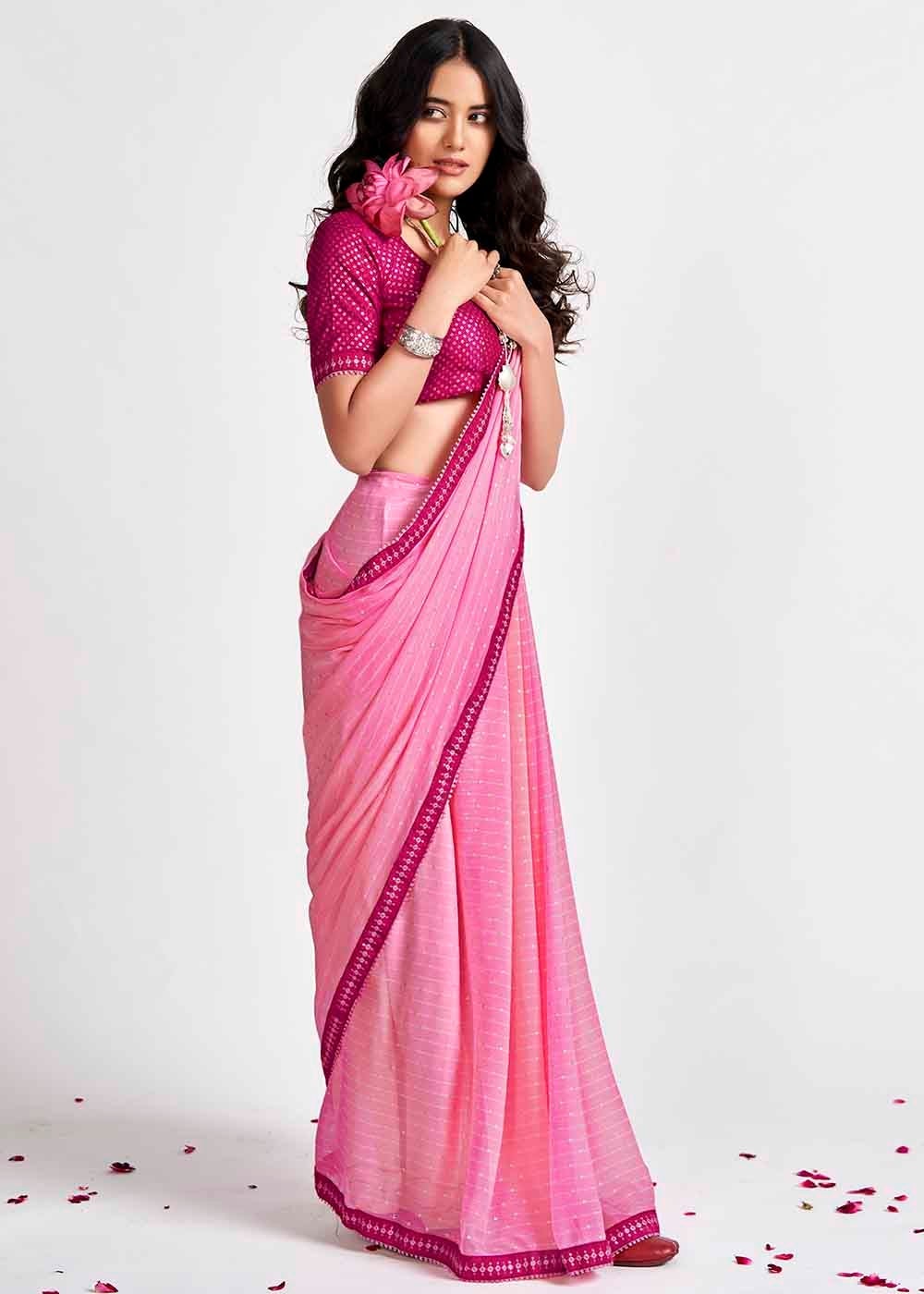 Mauvelous Pink Printed Georgette Saree