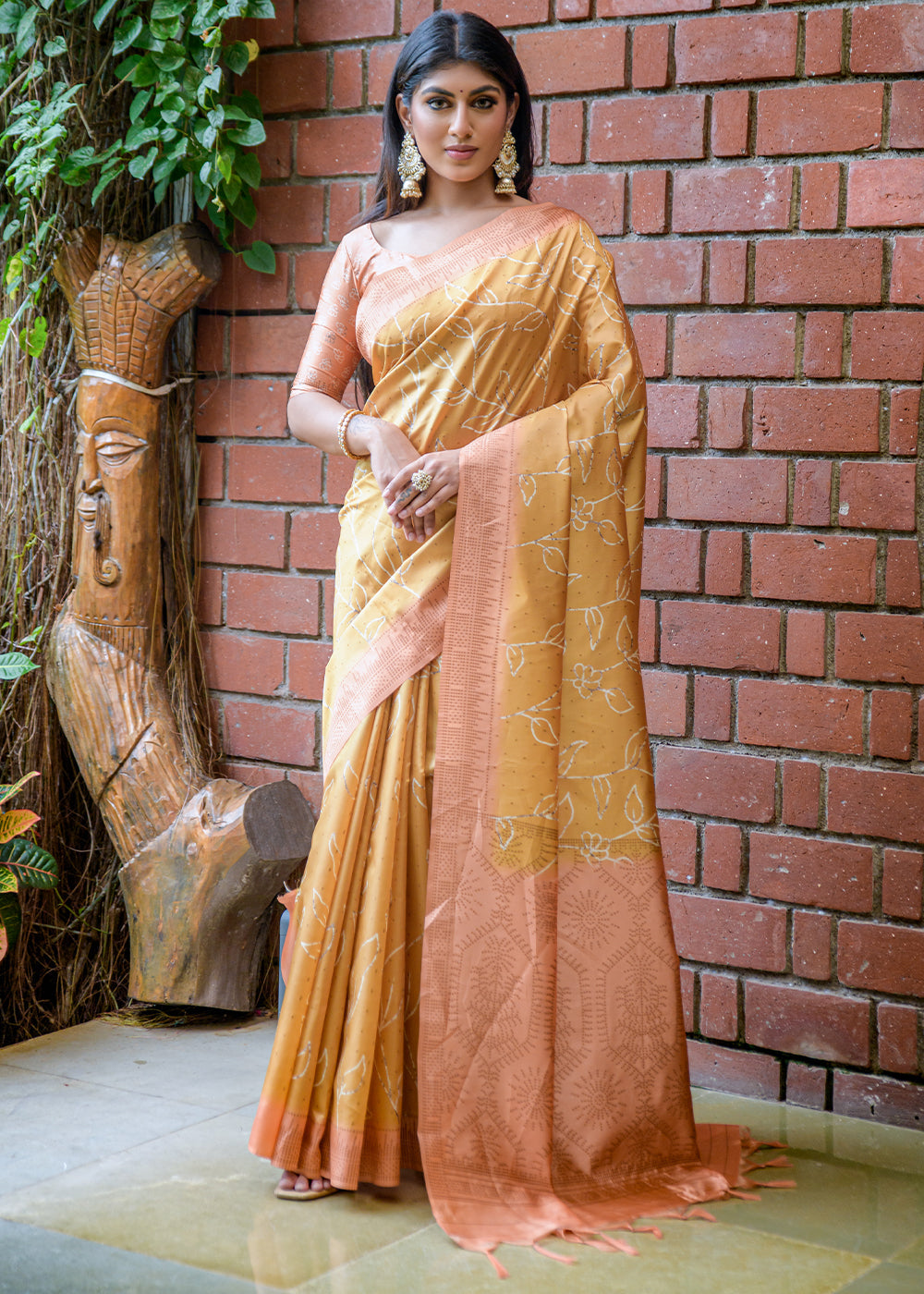 Golden Yellow Printed Cotton Silk Saree