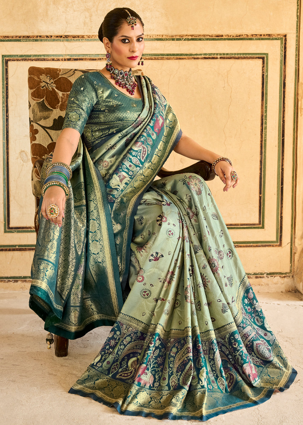 Swamp Green Designer Banarasi Saree