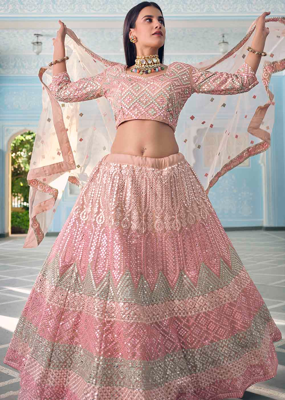 Oriental Pink Designer Organza Lehenga Choli