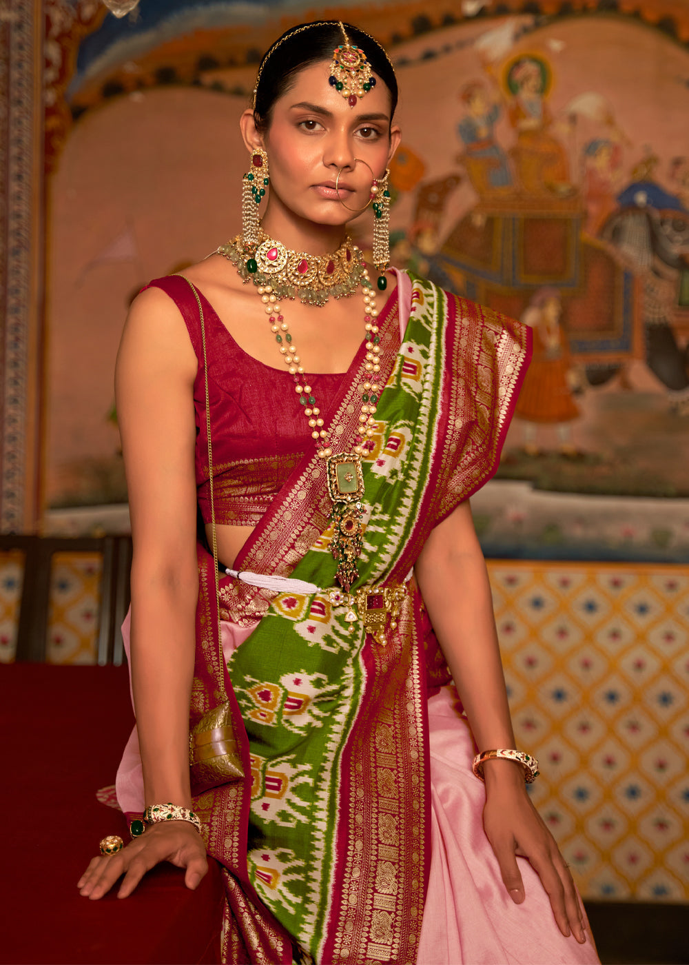 Sweet Pink and Brown Banarasi Patola Saree