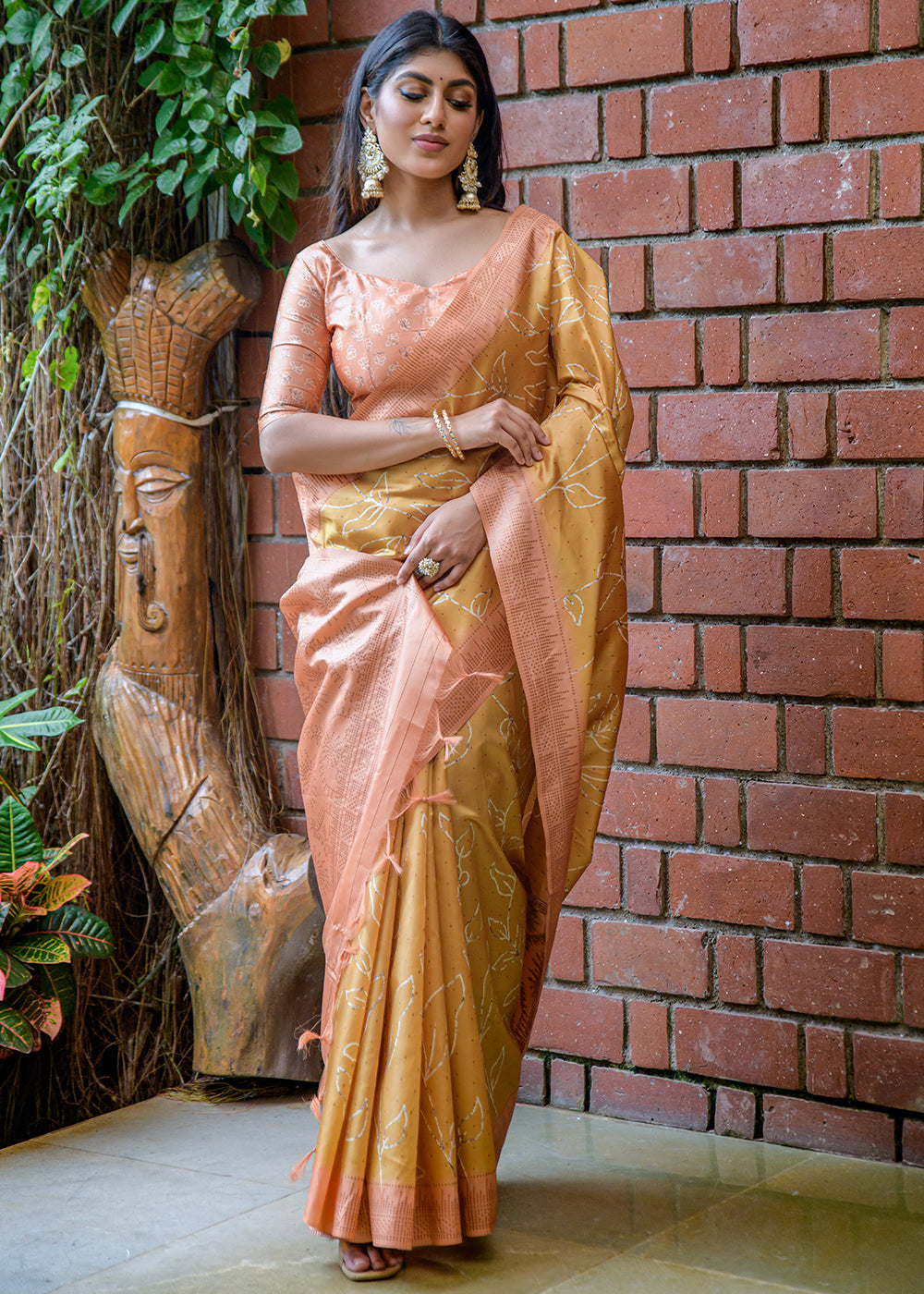 Golden Yellow Printed Cotton Silk Saree