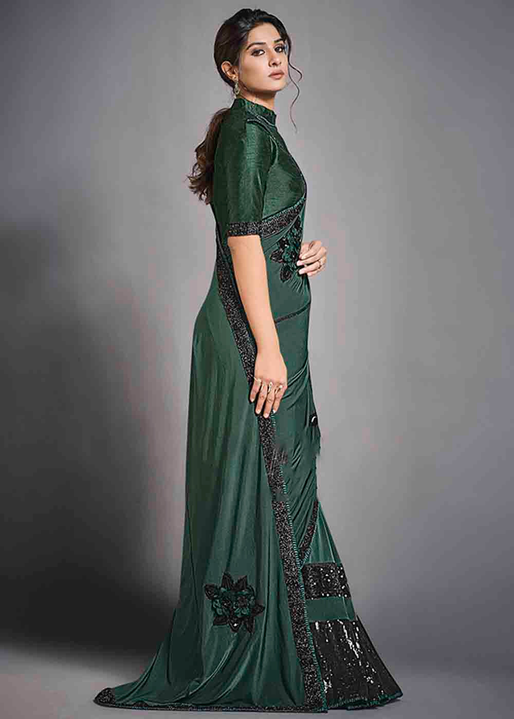 Mineral Green Designer Lycra Saree with Embroidery Work