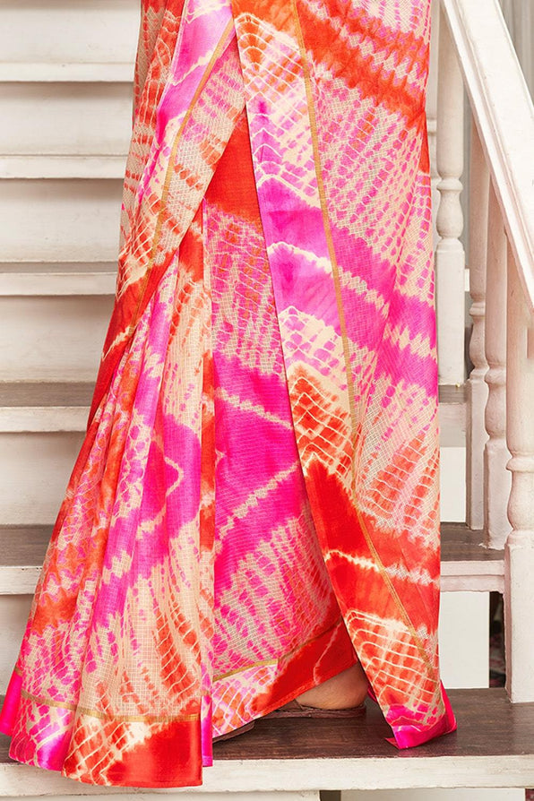 Princess Perfume Pink Cotton Saree with Leheriya Print