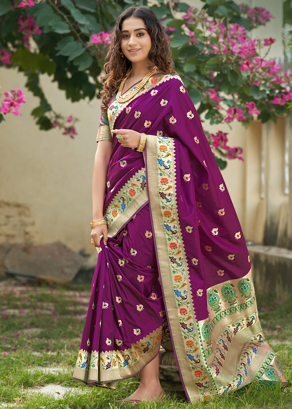 Cosmic Purple Zari Woven Banarasi Paithani Saree