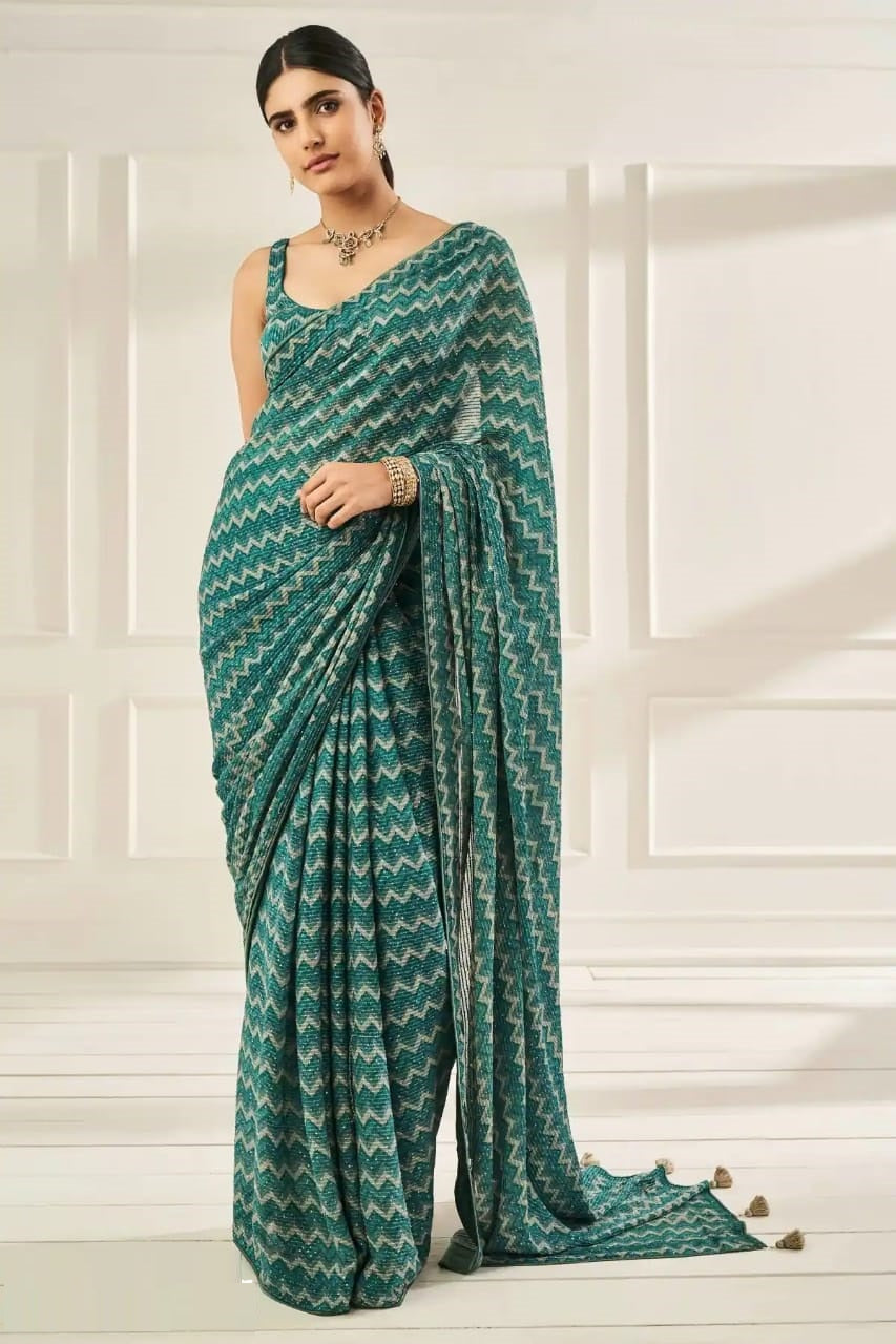 Ming Green Georgette Saree