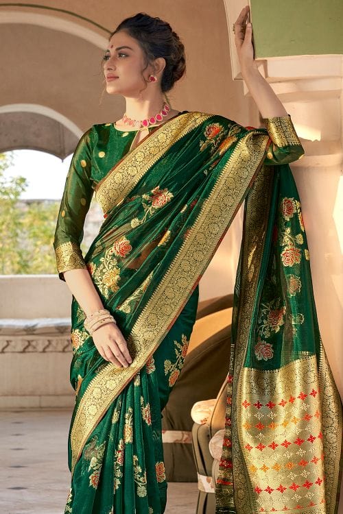 Bush Green Organza Saree