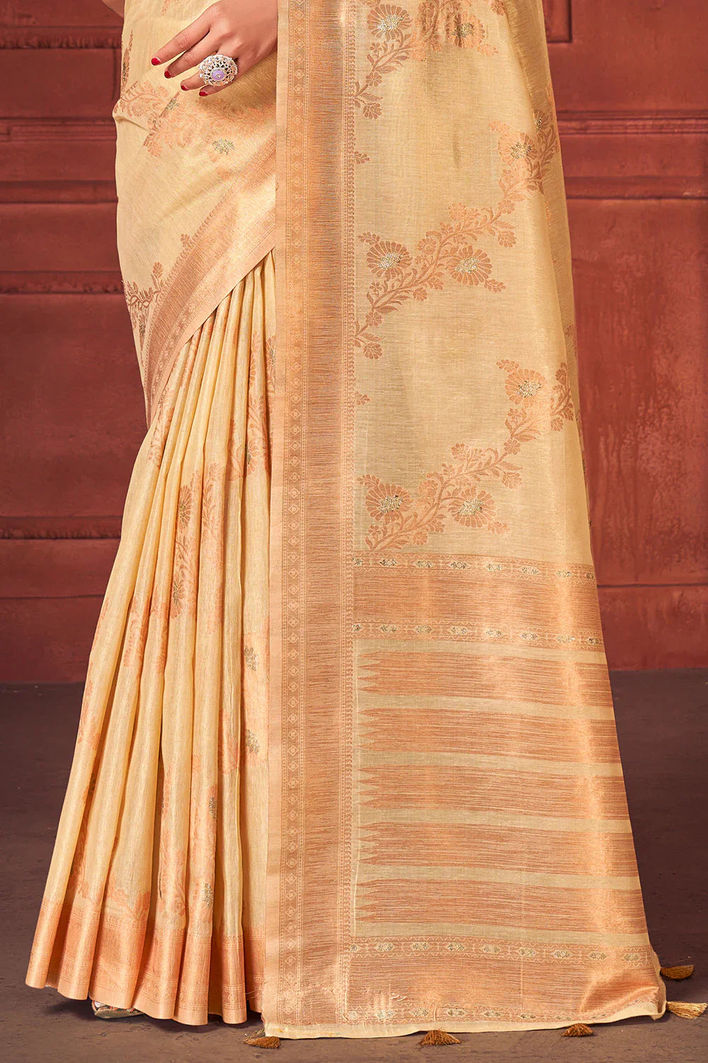 Gold Sand Cotton Tissue Silk Saree