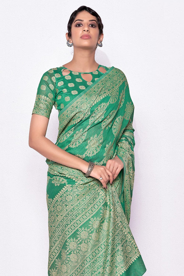 Tree Green Cotton Saree