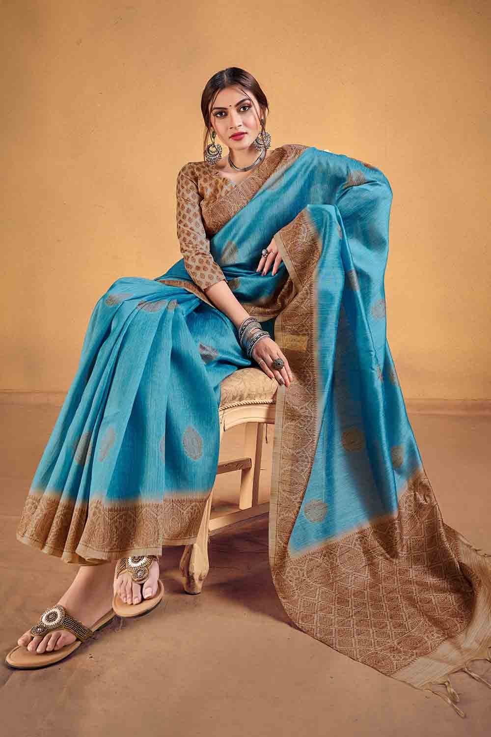 Astral Blue Cotton Silk Saree