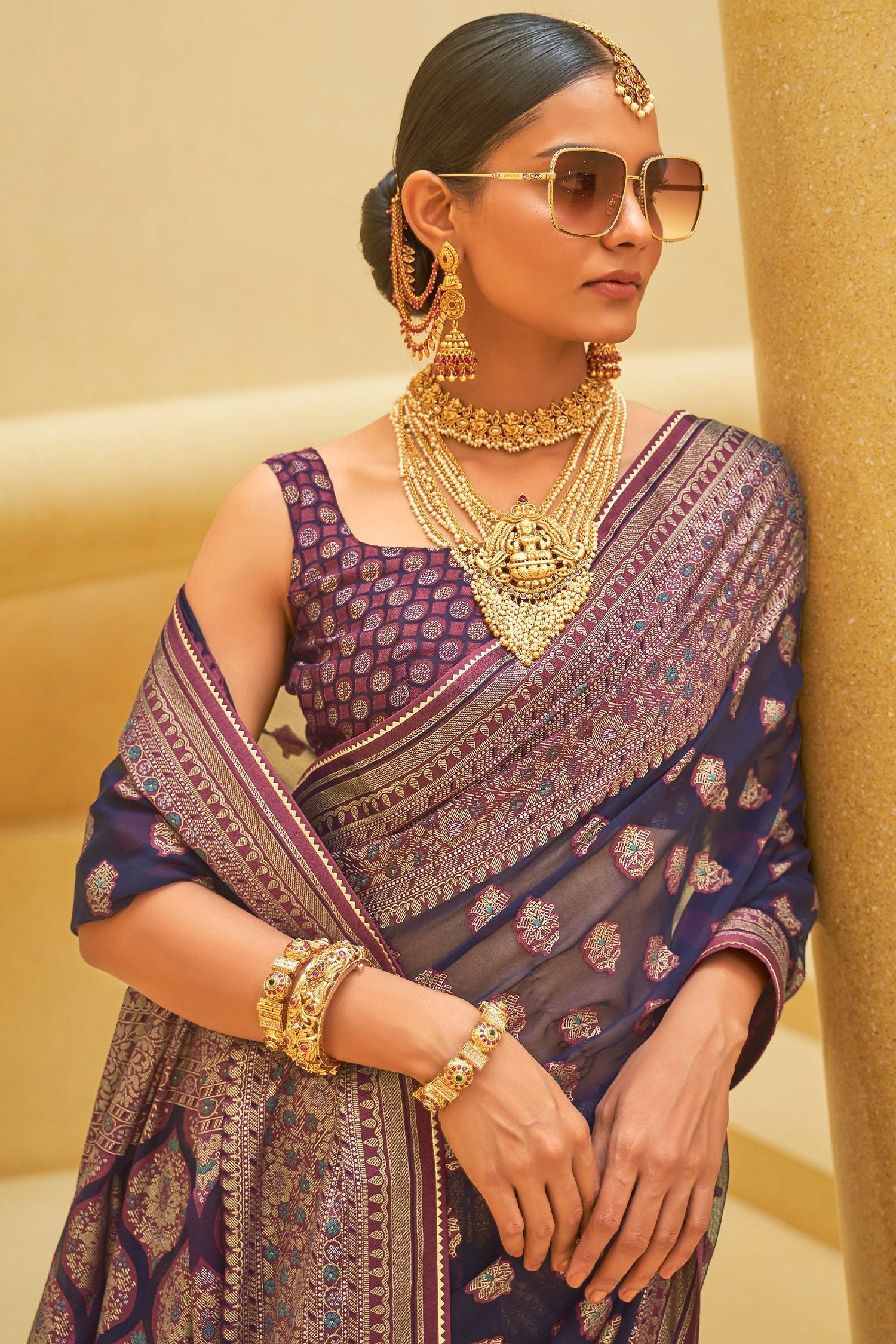 Mulled Purple Zari Woven Brasso Organza Saree