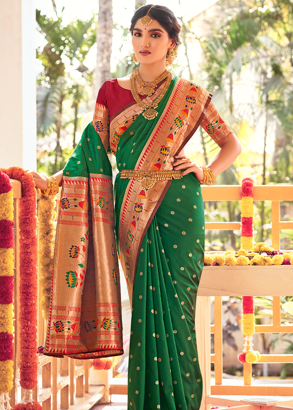 Killarney Green Woven Paithani Silk Saree