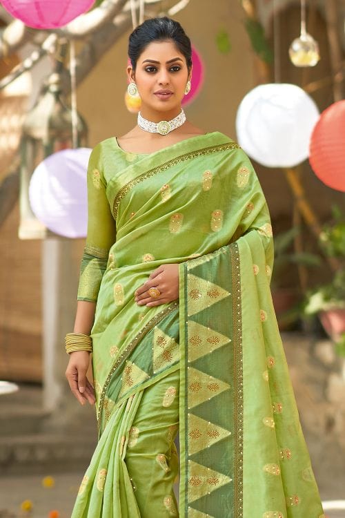 Peridot Green Organza Saree